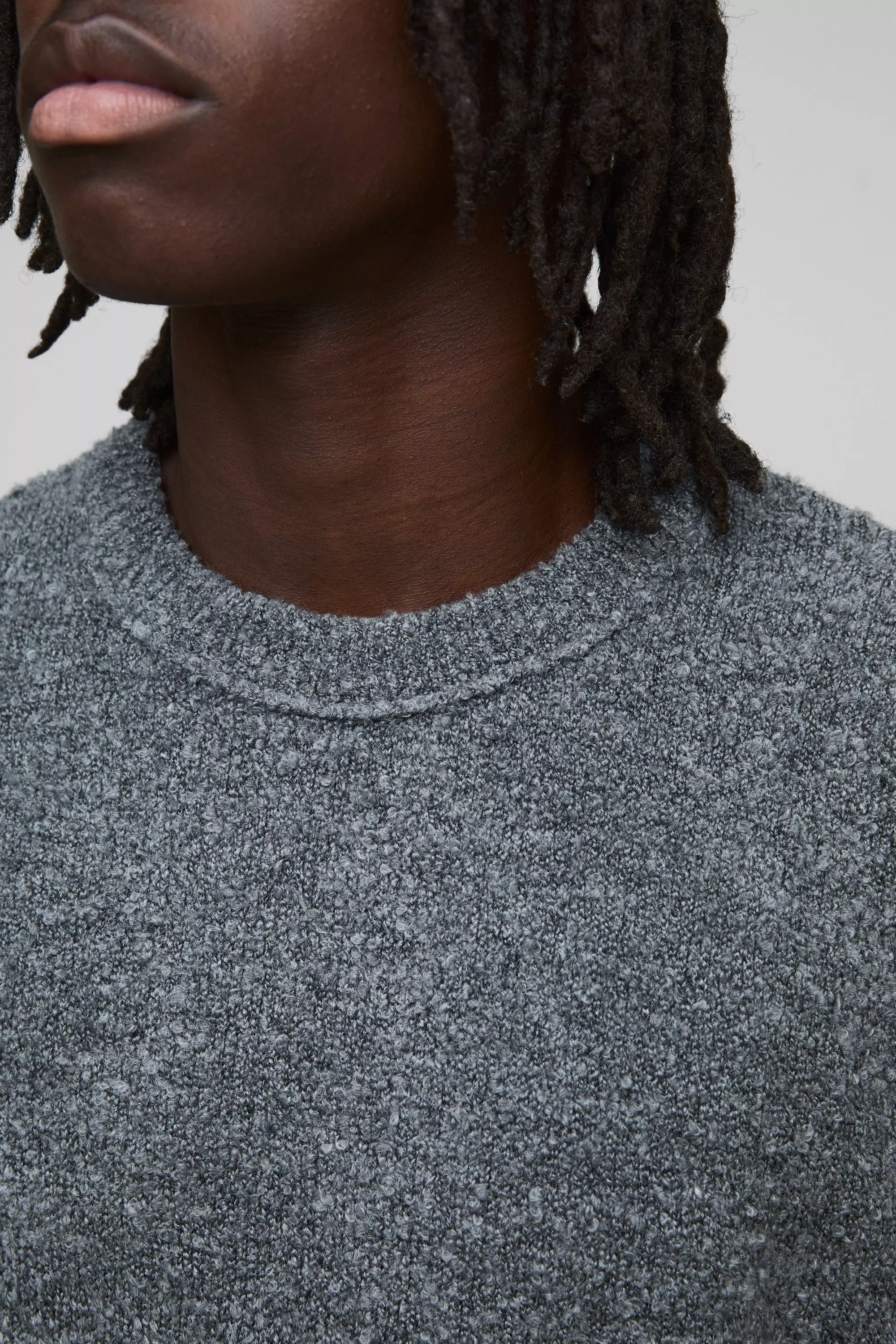 Charcoal Boxy Boucle Knit Extended Neck Jumper alternative image
