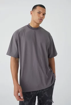 Charcoal Grey Tall Oversized Ex Neck Ottoman Rib T-shirt