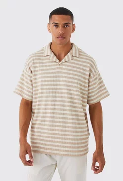 Oversized Texture Revere Polo Taupe