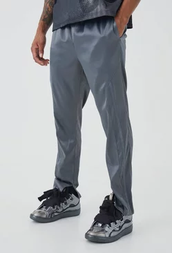 Charcoal Grey Slim Fit Satin Split Hem Tape Pants