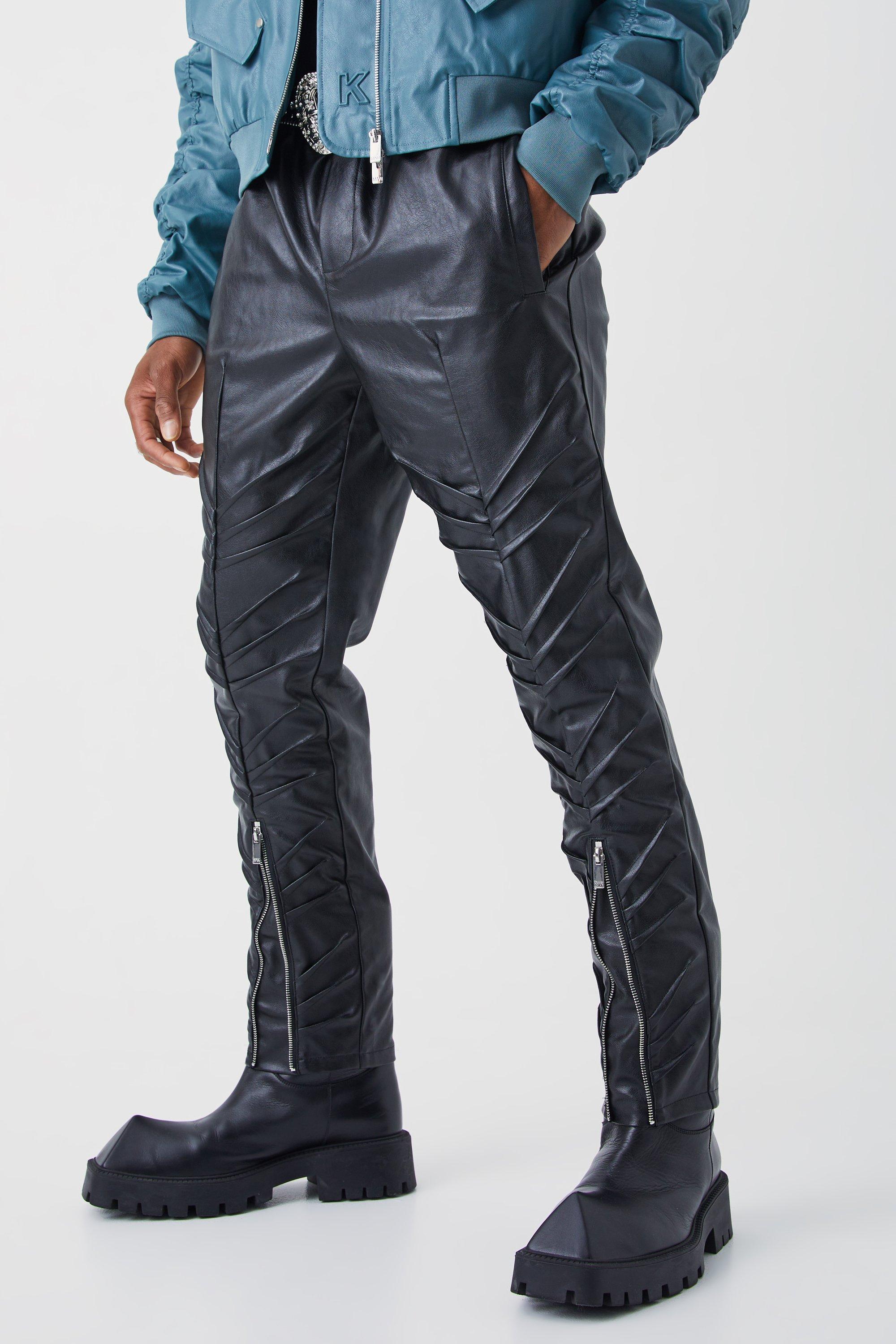 Slim Fit Stacked Pu Zip Hem Trouser | boohooMAN USA