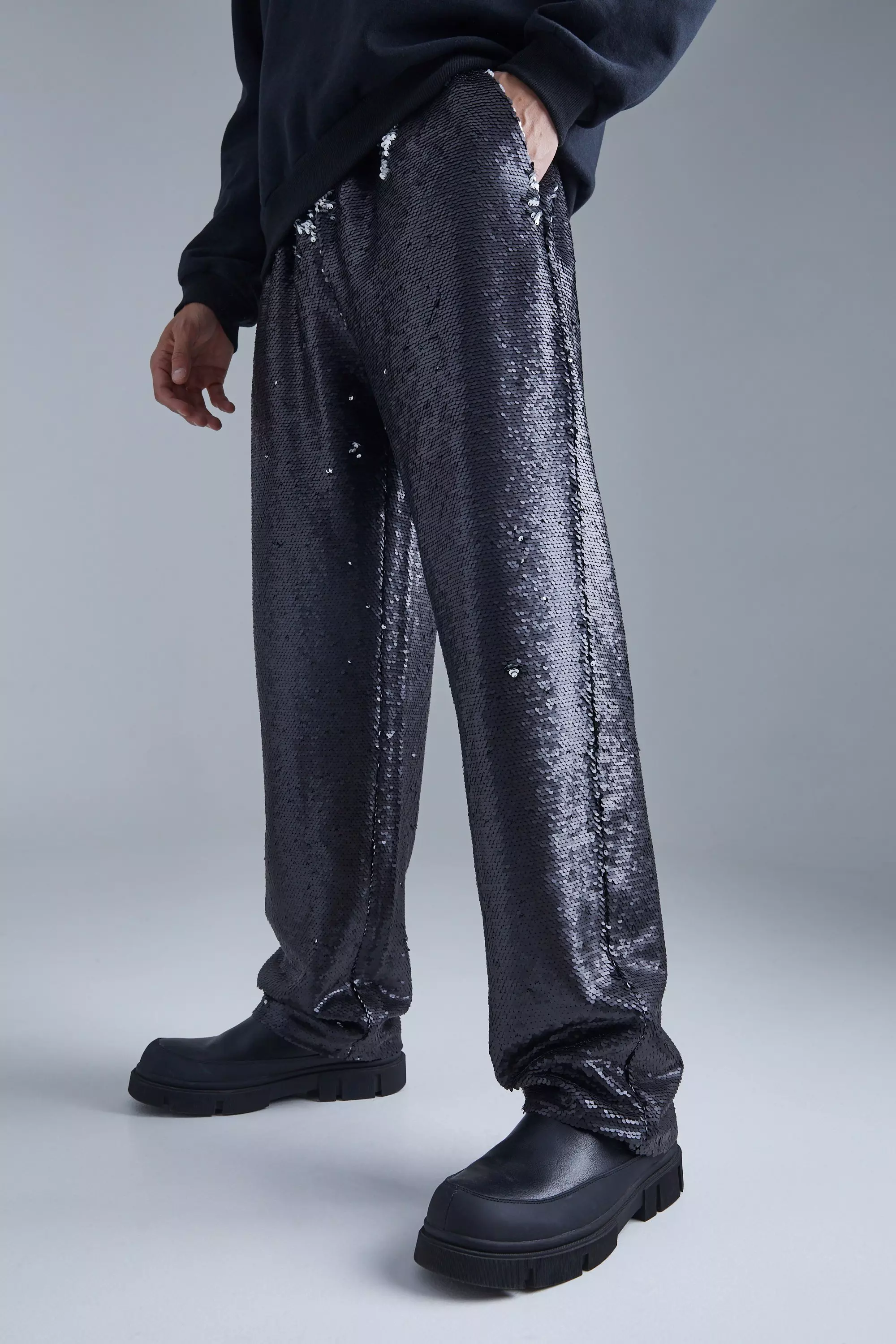 Relaxed Fit Sequin Pants Black
