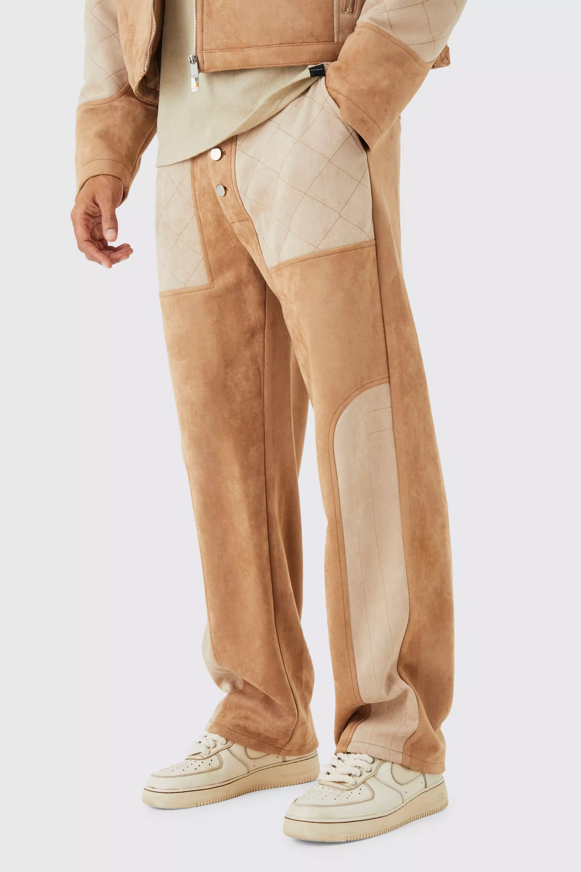 Ecru Relaxed Suede Quilted Panel Trouser alternative image