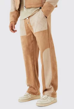 Relaxed Suede Quilted Panel Pants Ecru