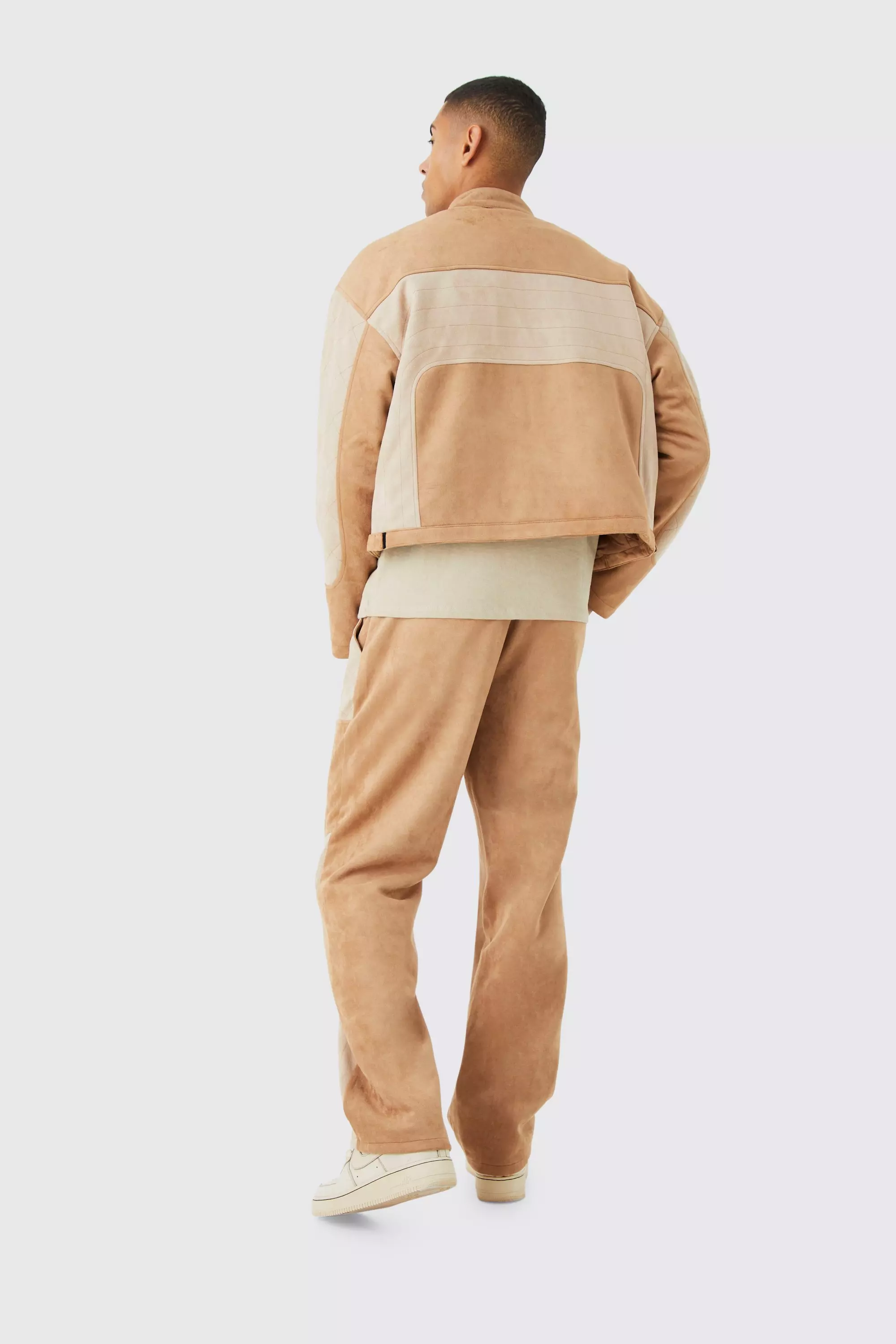 Ecru Relaxed Suede Quilted Panel Trouser alternative image