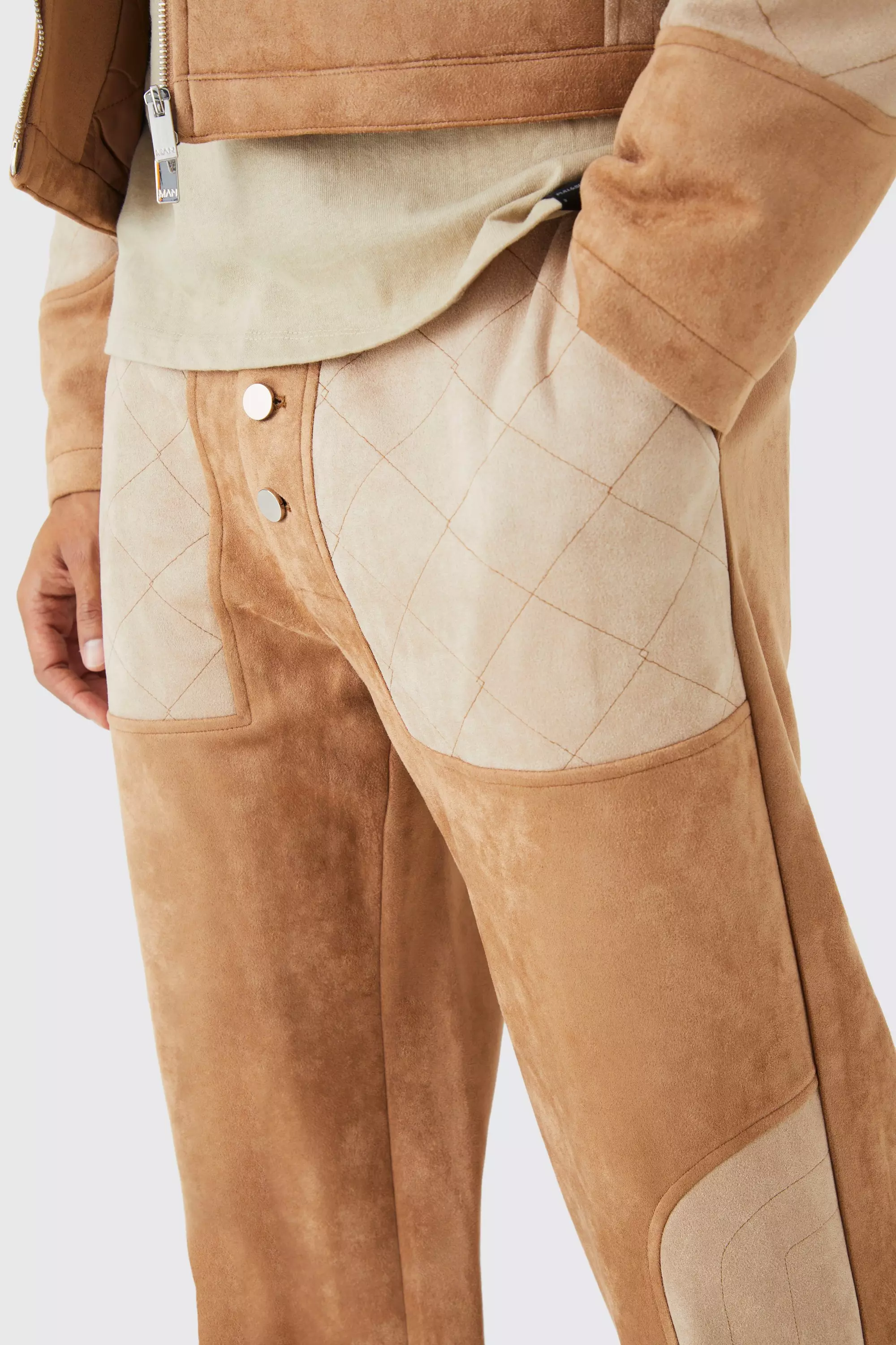 Ecru Relaxed Suede Quilted Panel Trouser alternative image