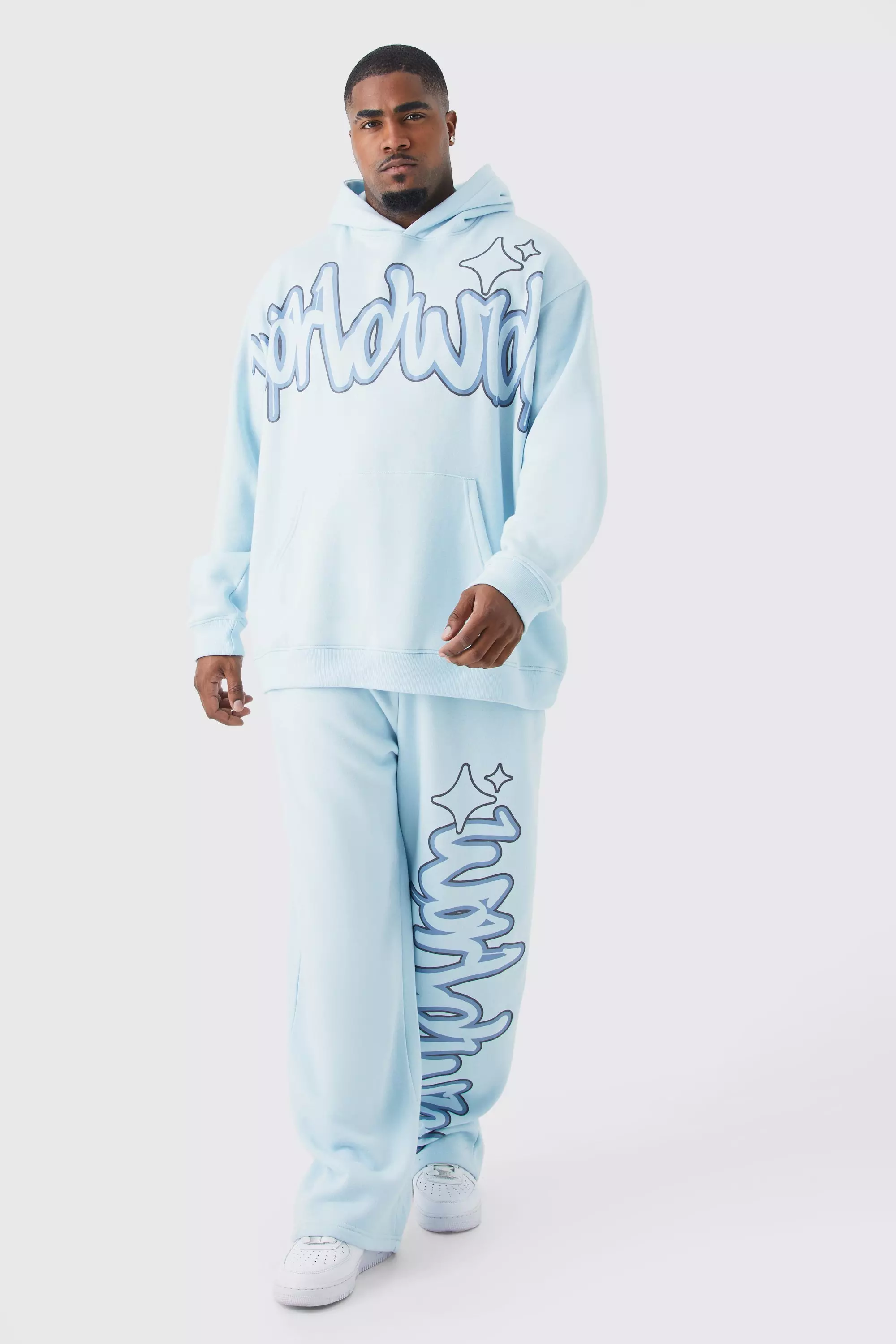 Pale blue Plus Oversized Worldwide Graffiti Tracksuit alternative image