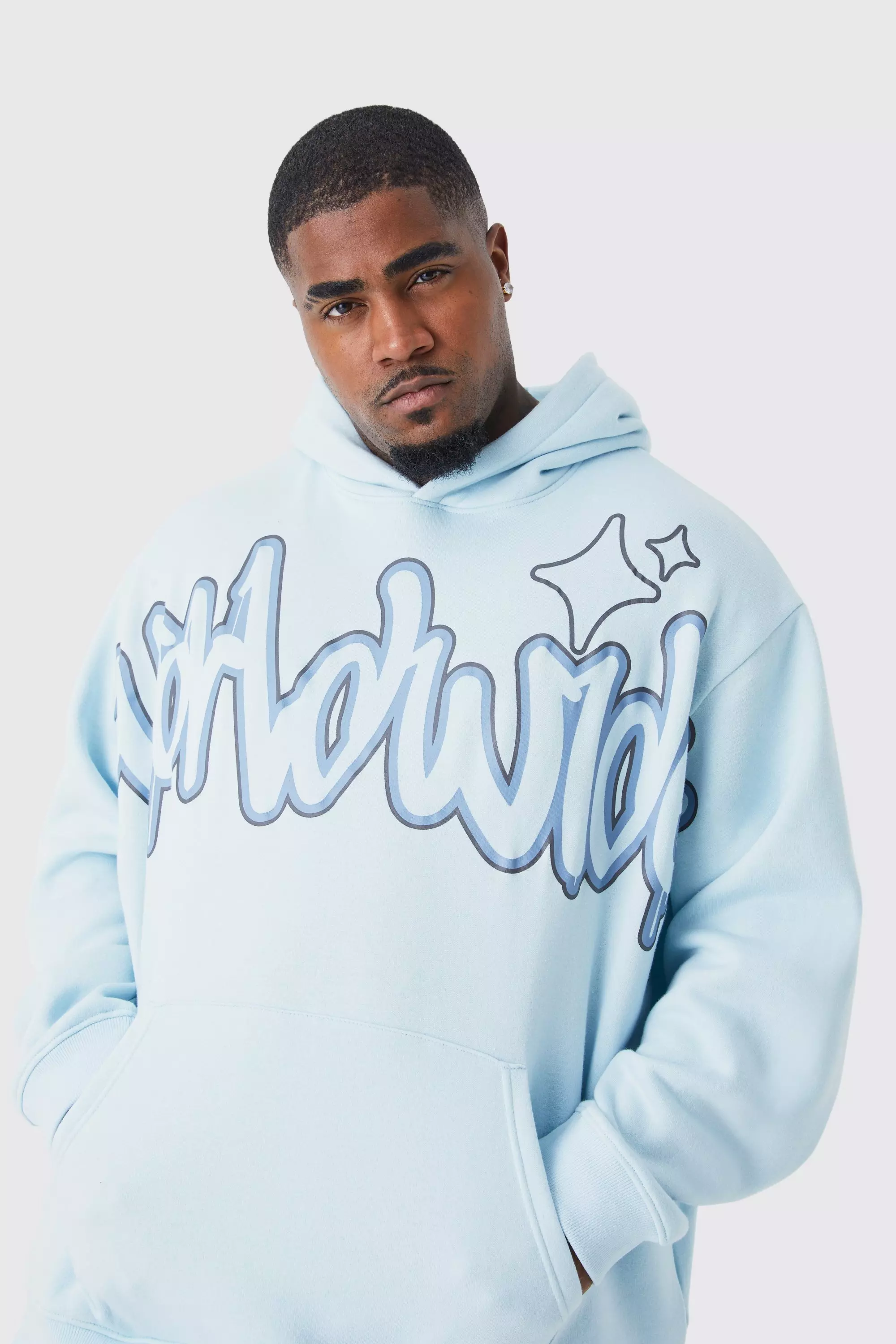 Pale blue Plus Oversized Worldwide Graffiti Tracksuit alternative image