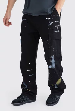 Black Tall Relaxed Fit All Over Paint Splatter Pants
