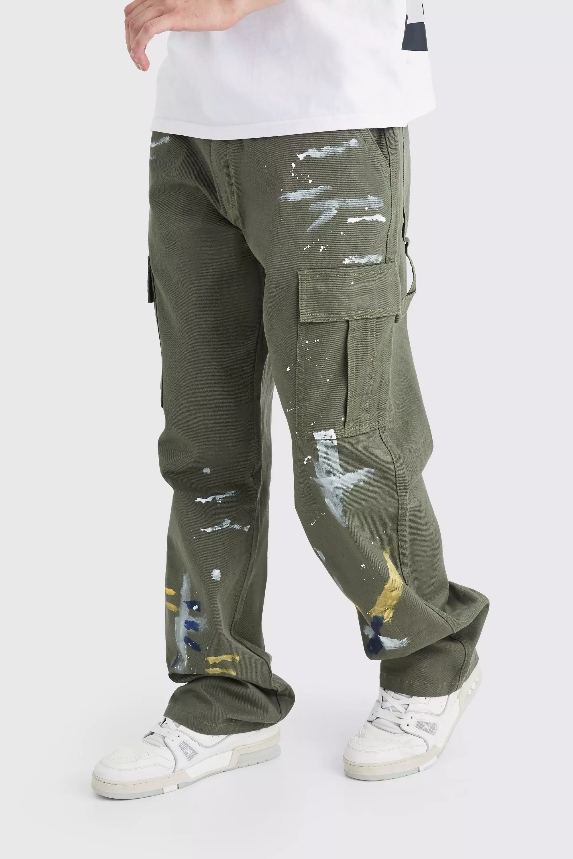 Tall Relaxed Fit All Over Paint Splatter Pants Khaki