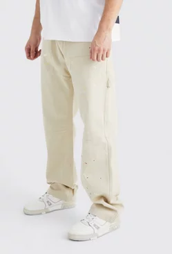 Tall Relaxed Fit All Over Paint Splatter Carpenter Pants Stone