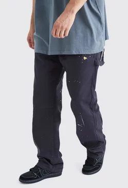 Tall Relaxed Fit All Over Paint Splatter Carpenter Pants Charcoal