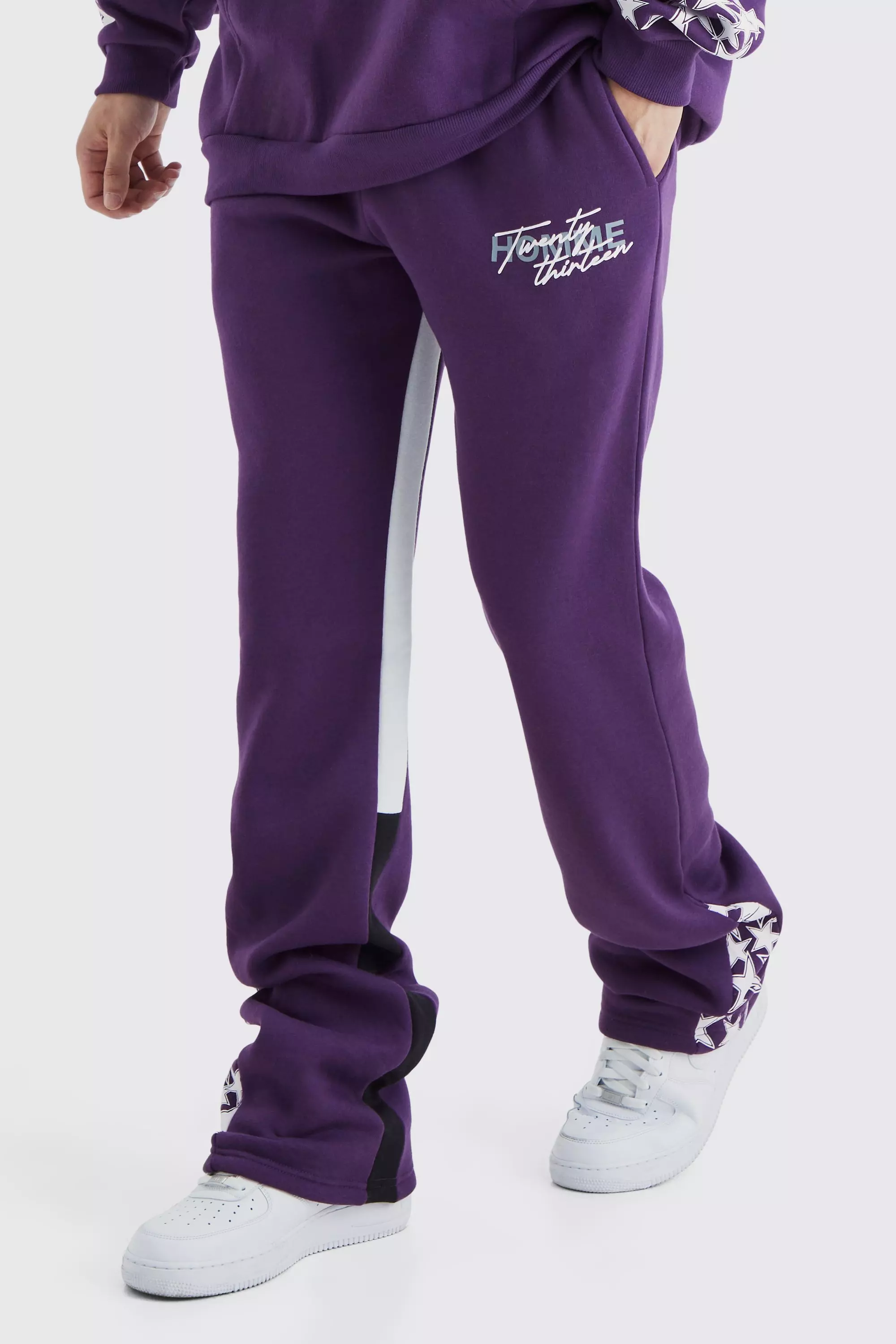 Tall Slim Stacked Flare Star Gusset Jogger boohooMAN