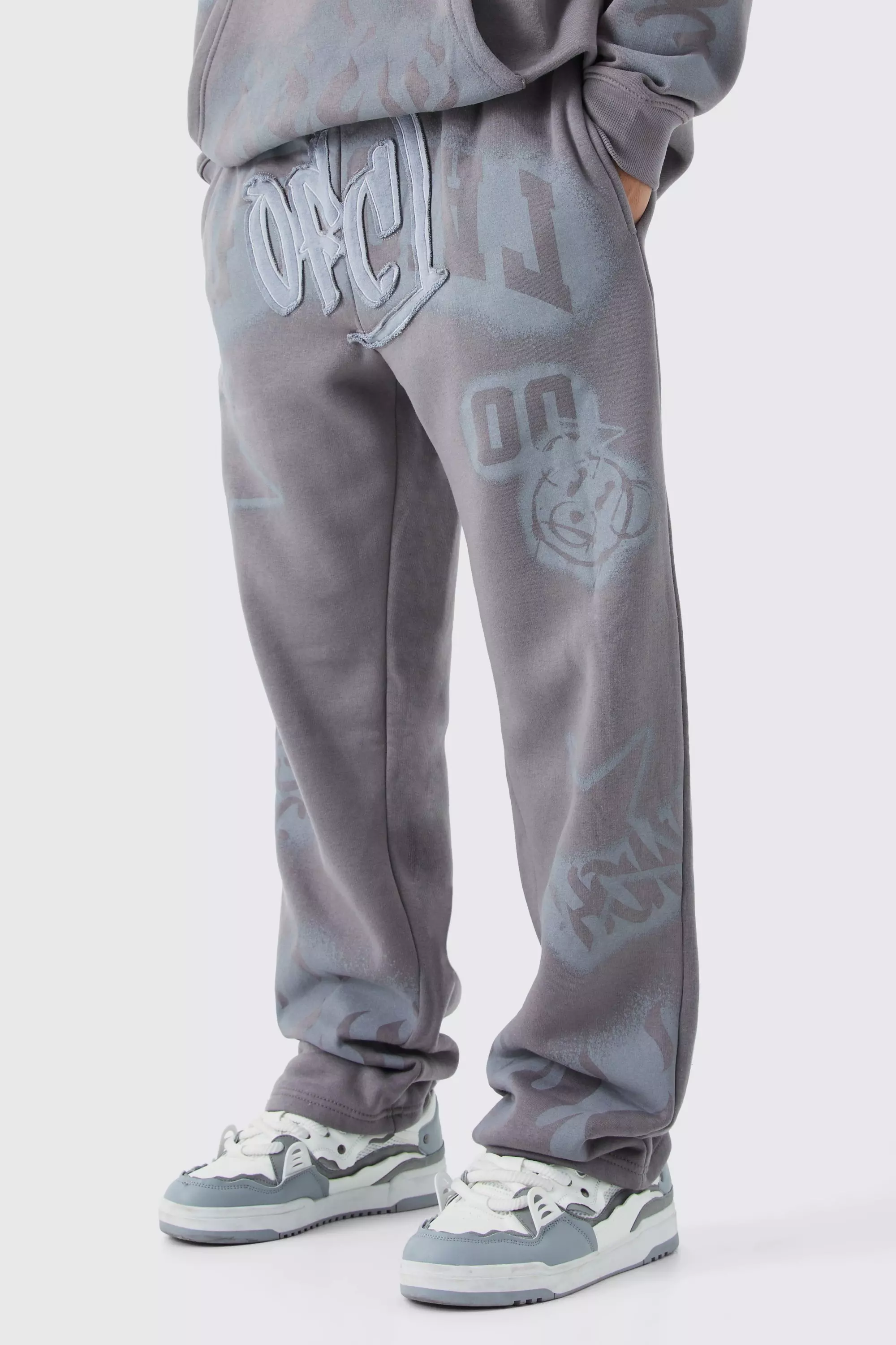 Grey Relaxed Graffiti Applique Sweatpants