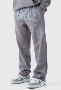 Grey Relaxed Graffiti Applique Sweatpants