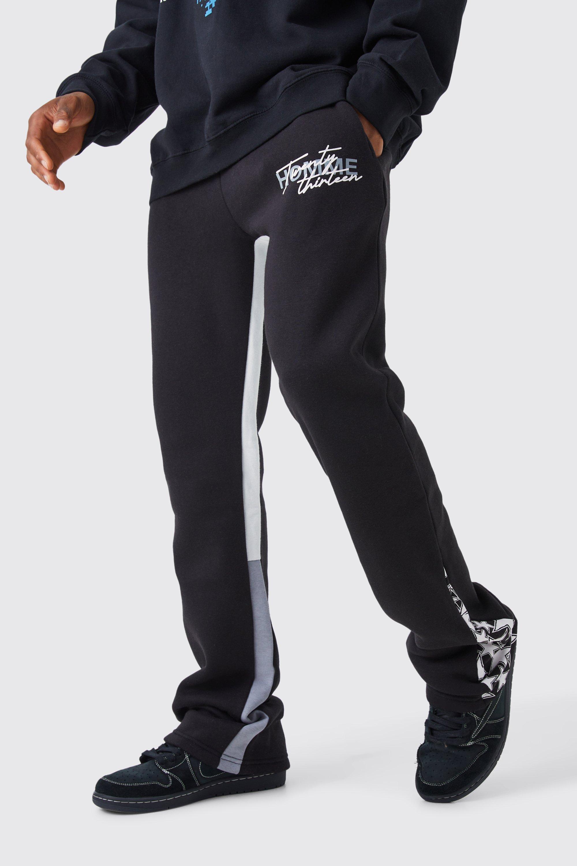 Slim Stacked Flare Star Print Gusset Sweatpants | boohooMAN USA