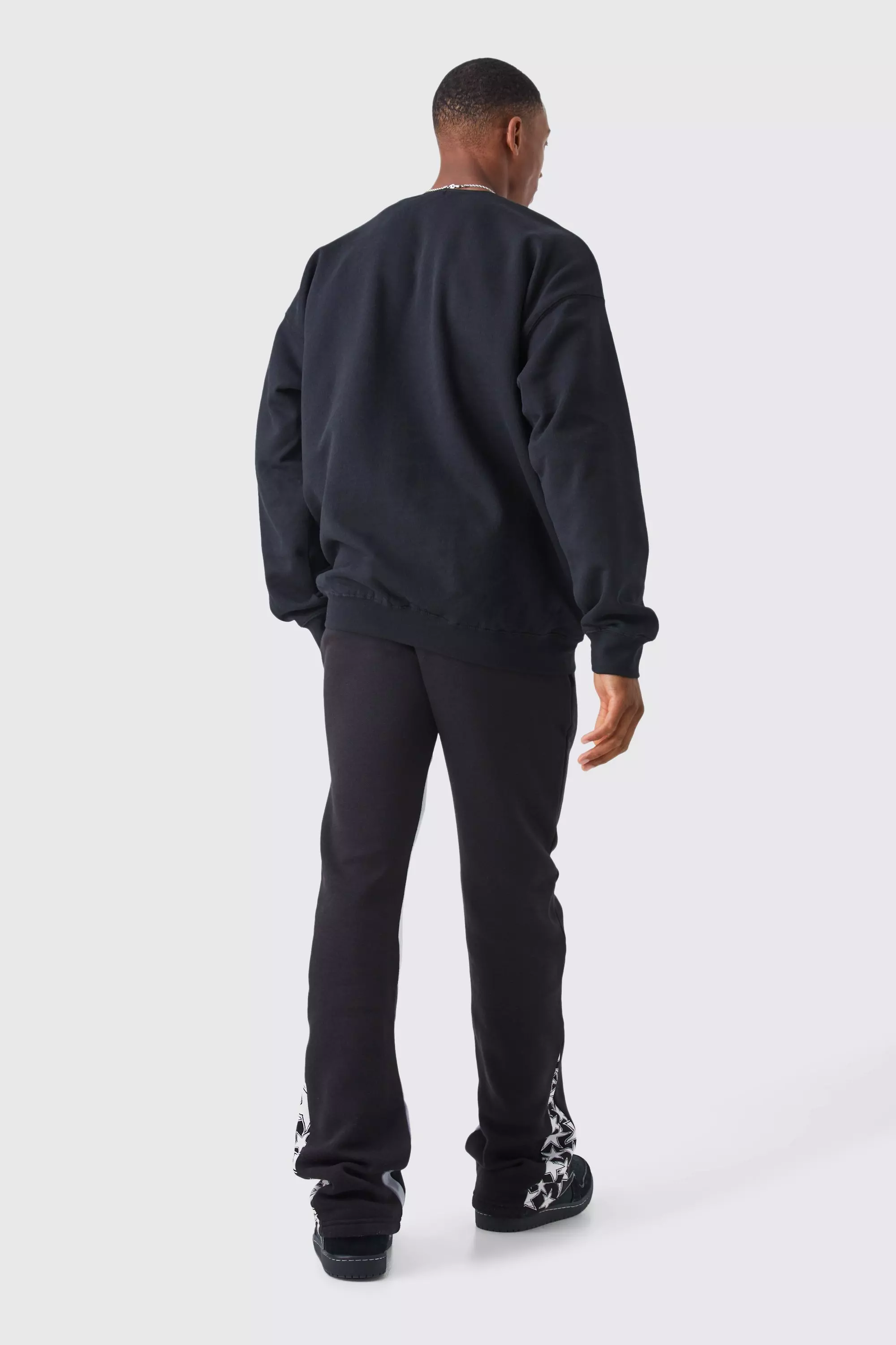 Black Slim Stacked Flare Star Print Gusset Sweatpants alternative image