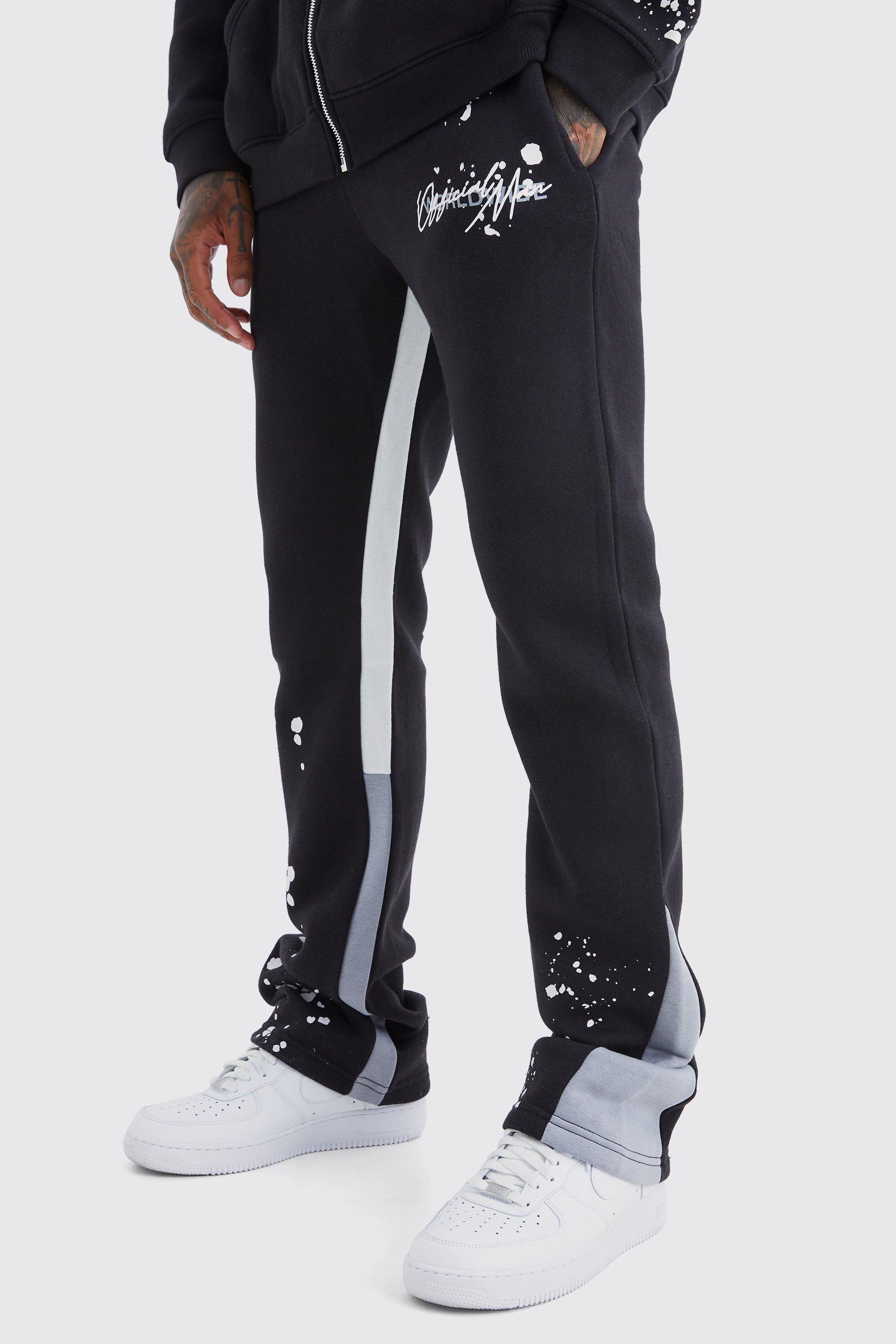 Slim Stacked Flare Sweatpants With Gusset Panel | boohooMAN USA