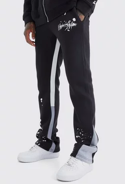 Slim Stacked Flare Sweatpants With Gusset Panel Black