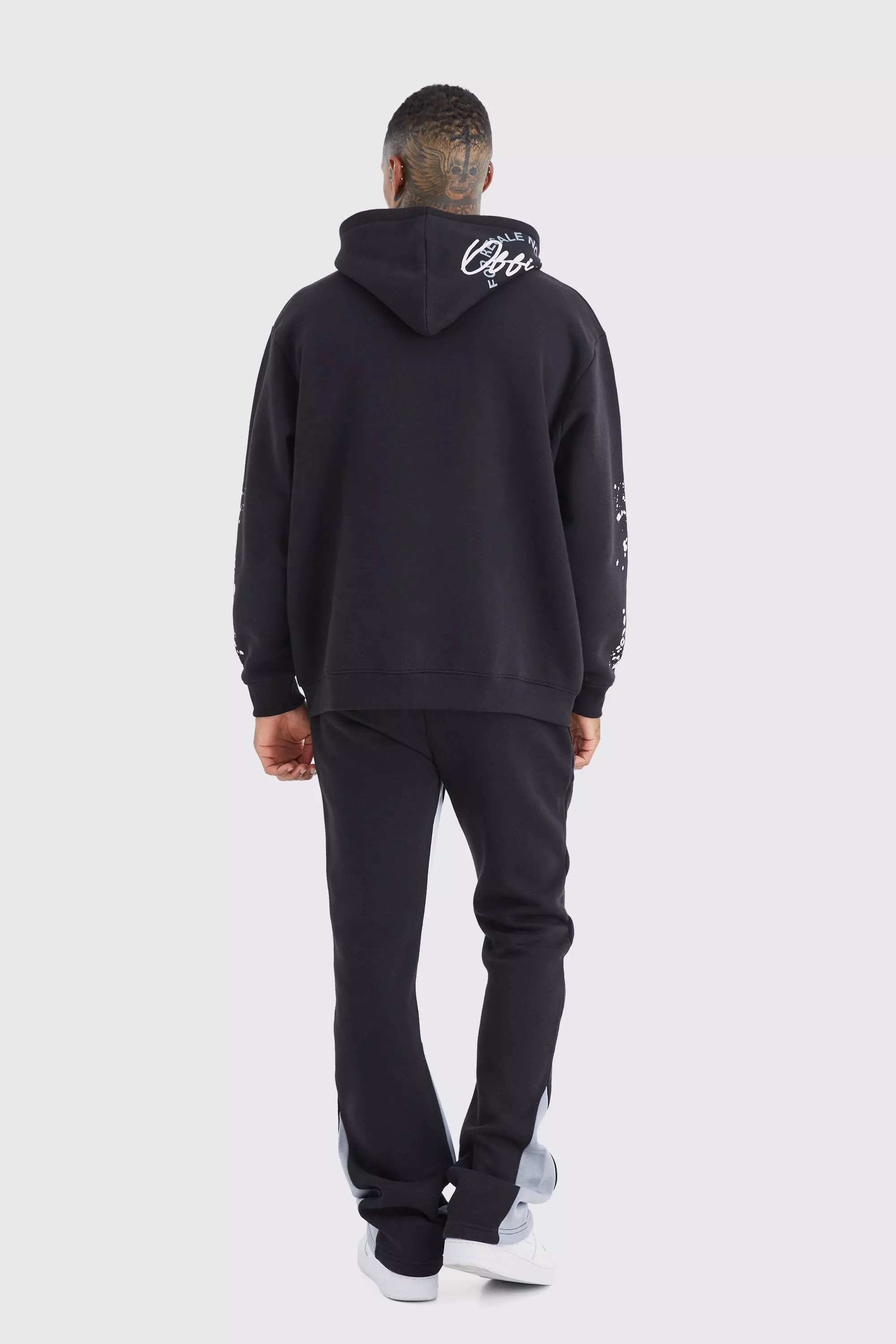 Black Slim Stacked Flare Jogger With Gusset Panel alternative image