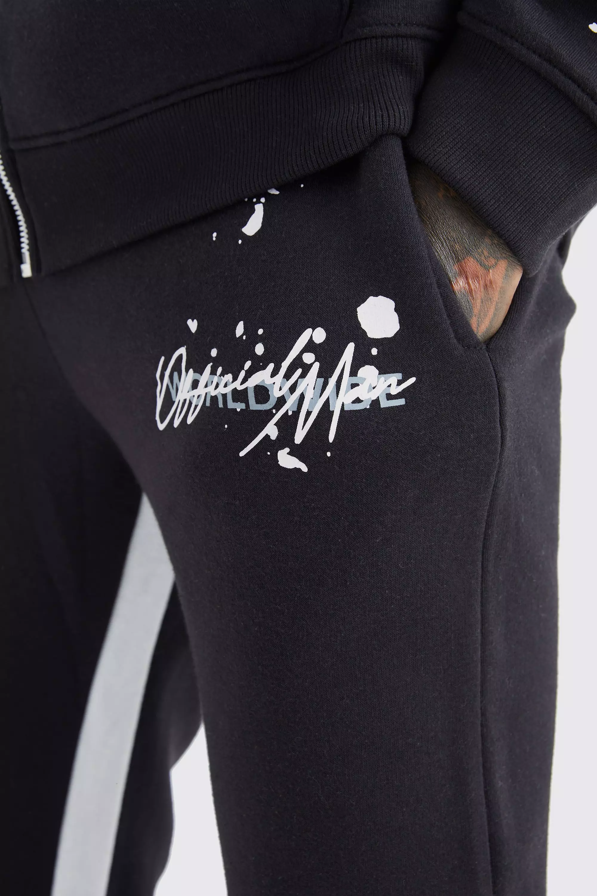 Black Slim Stacked Flare Jogger With Gusset Panel alternative image
