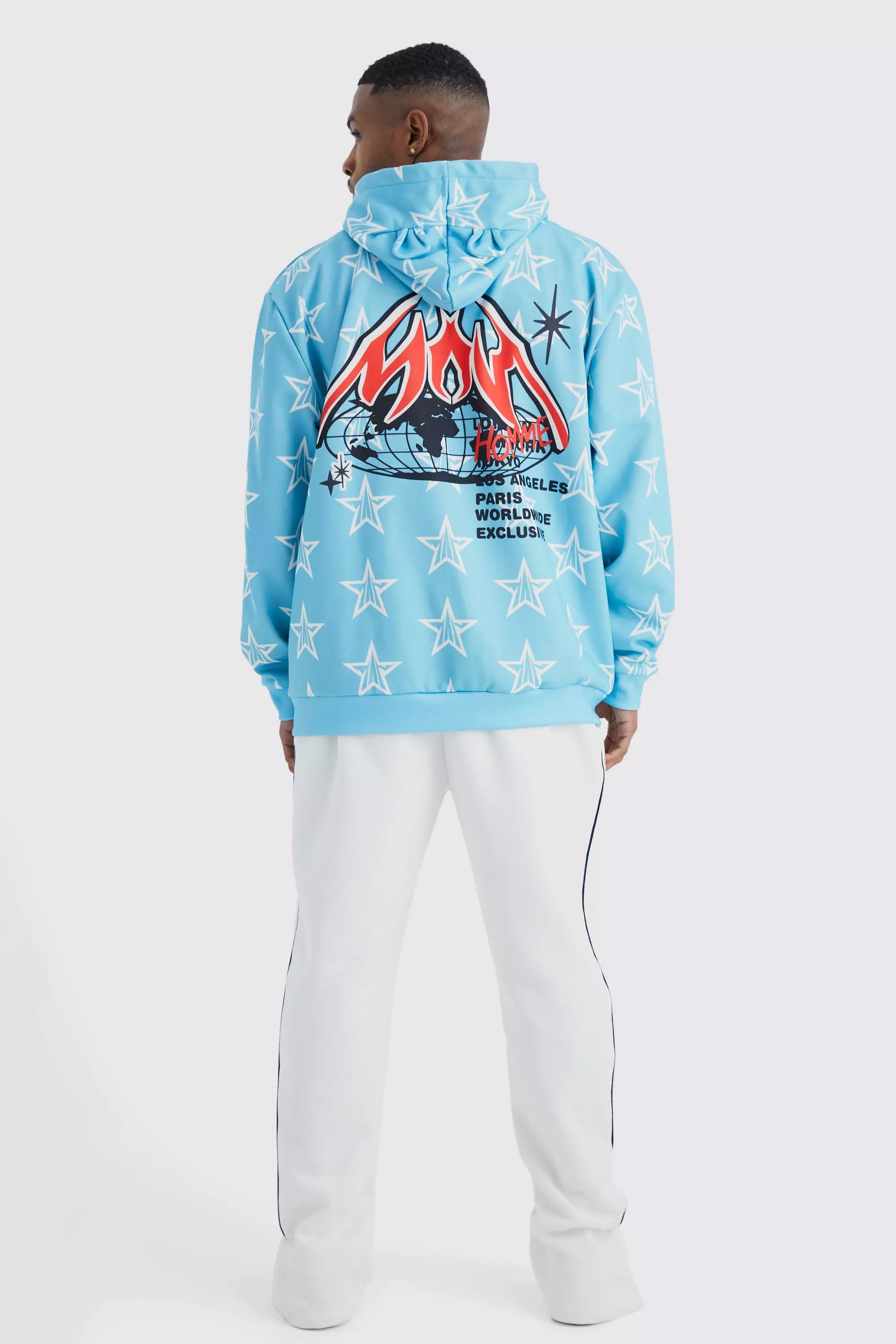 Bright blue Oversized Bear Ears Printed Zip Through Hoodie alternative image