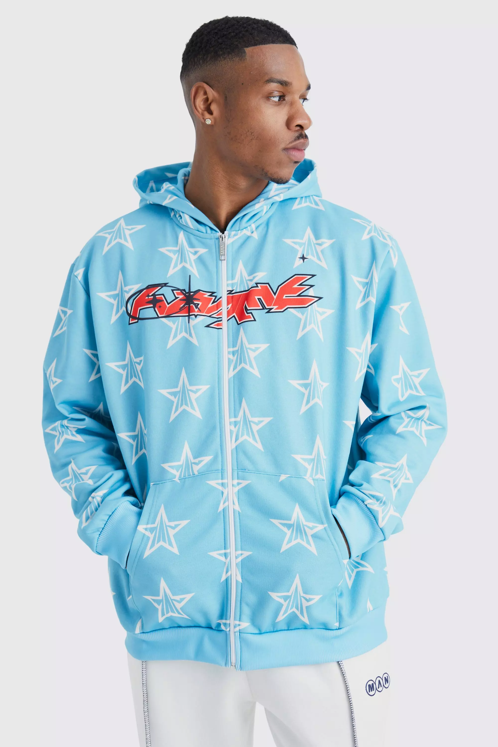 Bright blue Oversized Bear Ears Printed Zip Through Hoodie alternative image