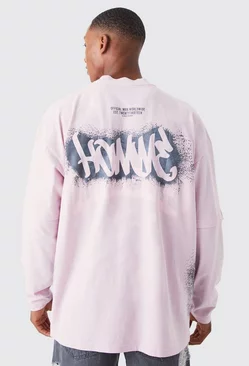 oversized faux layered sleeve graffiti t-shirt Dusky pink
