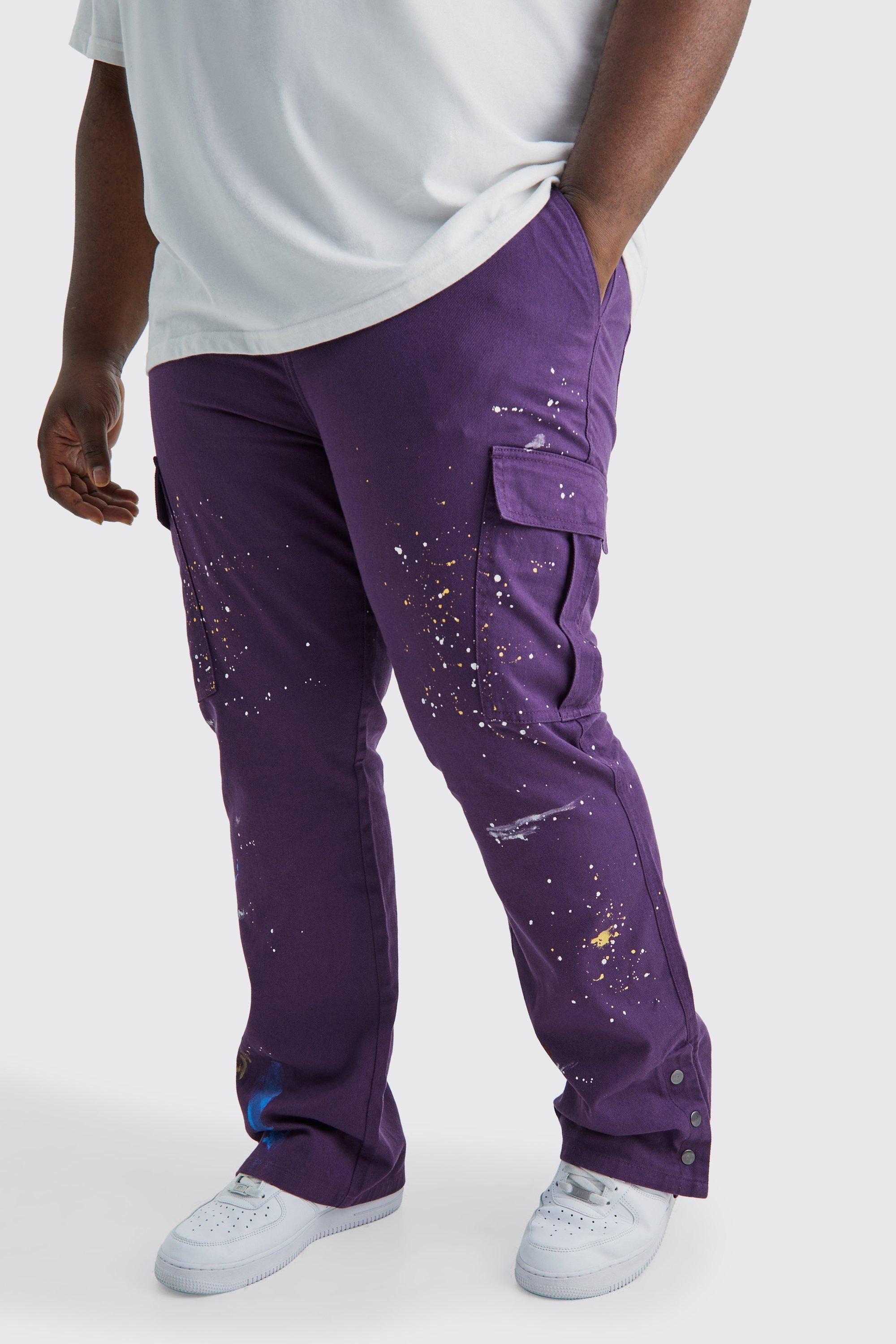 Plus Slim Flare Popper Hem Paint Splatter Cargo Pants