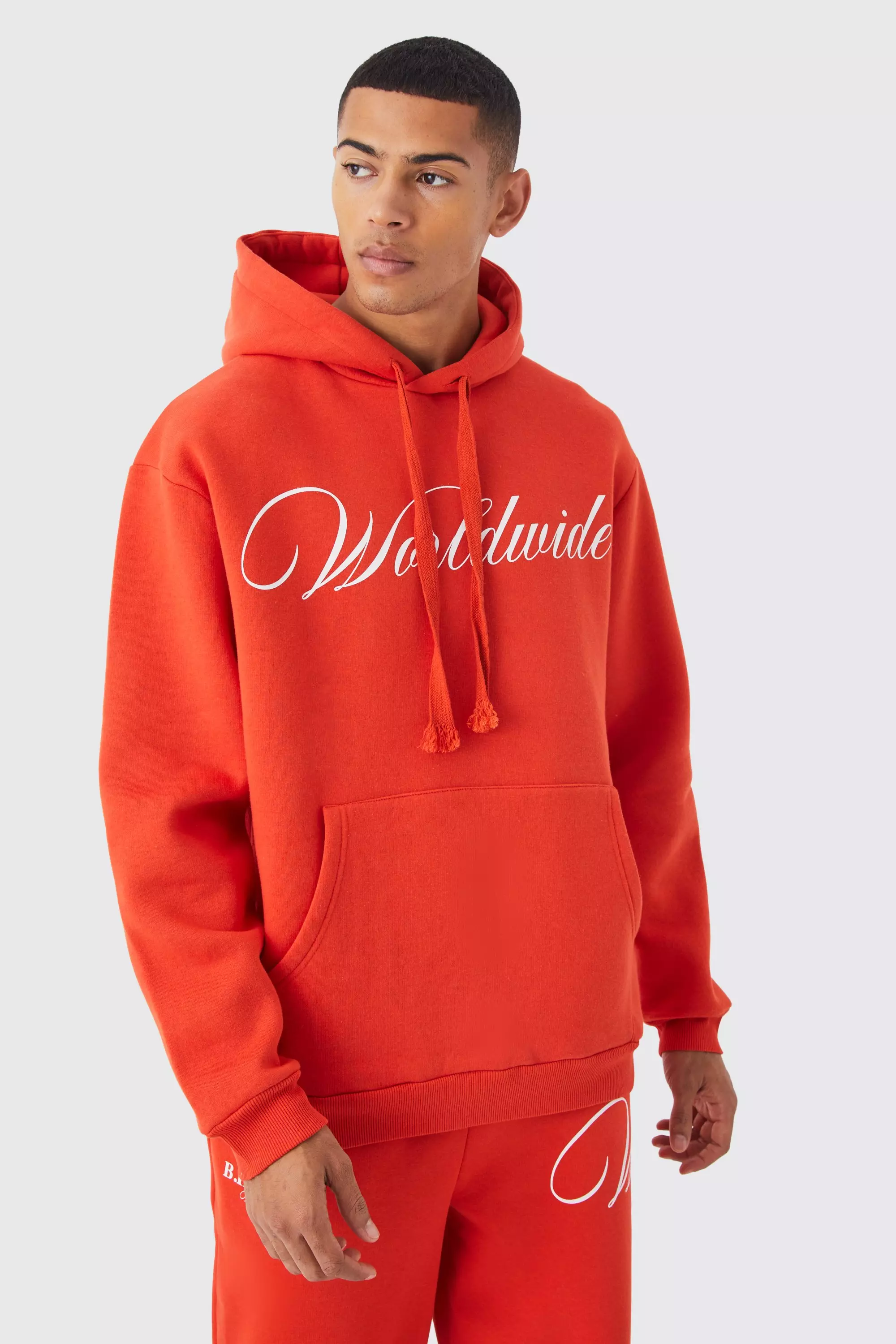 Oversized Chunky Drawcord Printed Hoodie boohooMAN USA