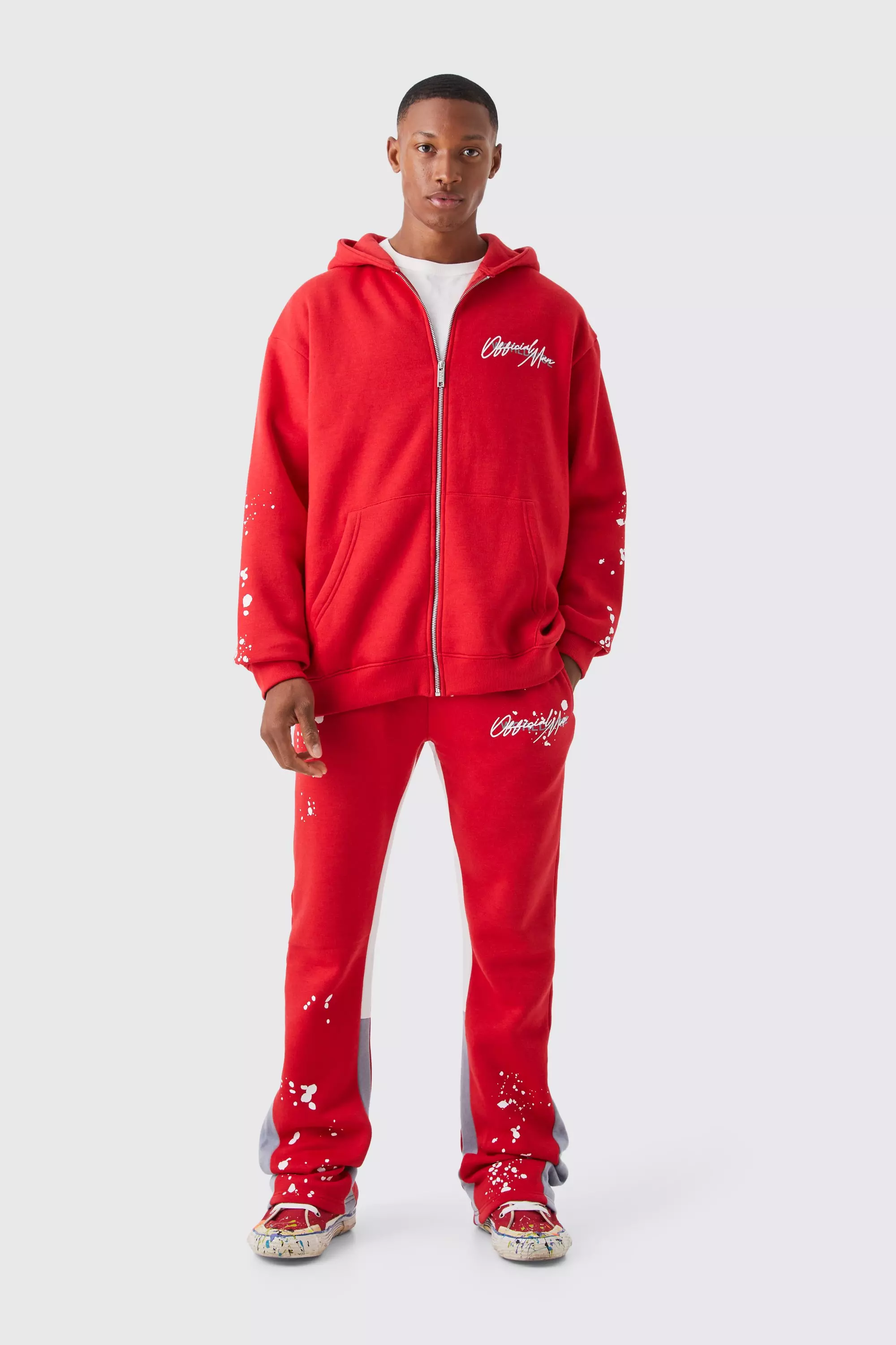 Red Oversized Graffiti Paint Splatter Tracksuit