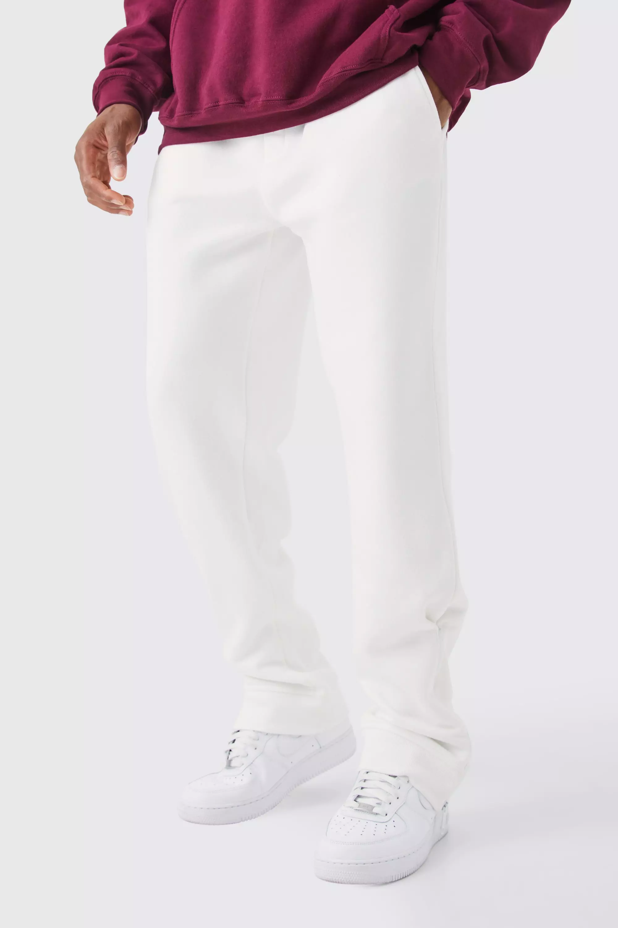 White Regular Fit Zip Split Hem Sweatpants
