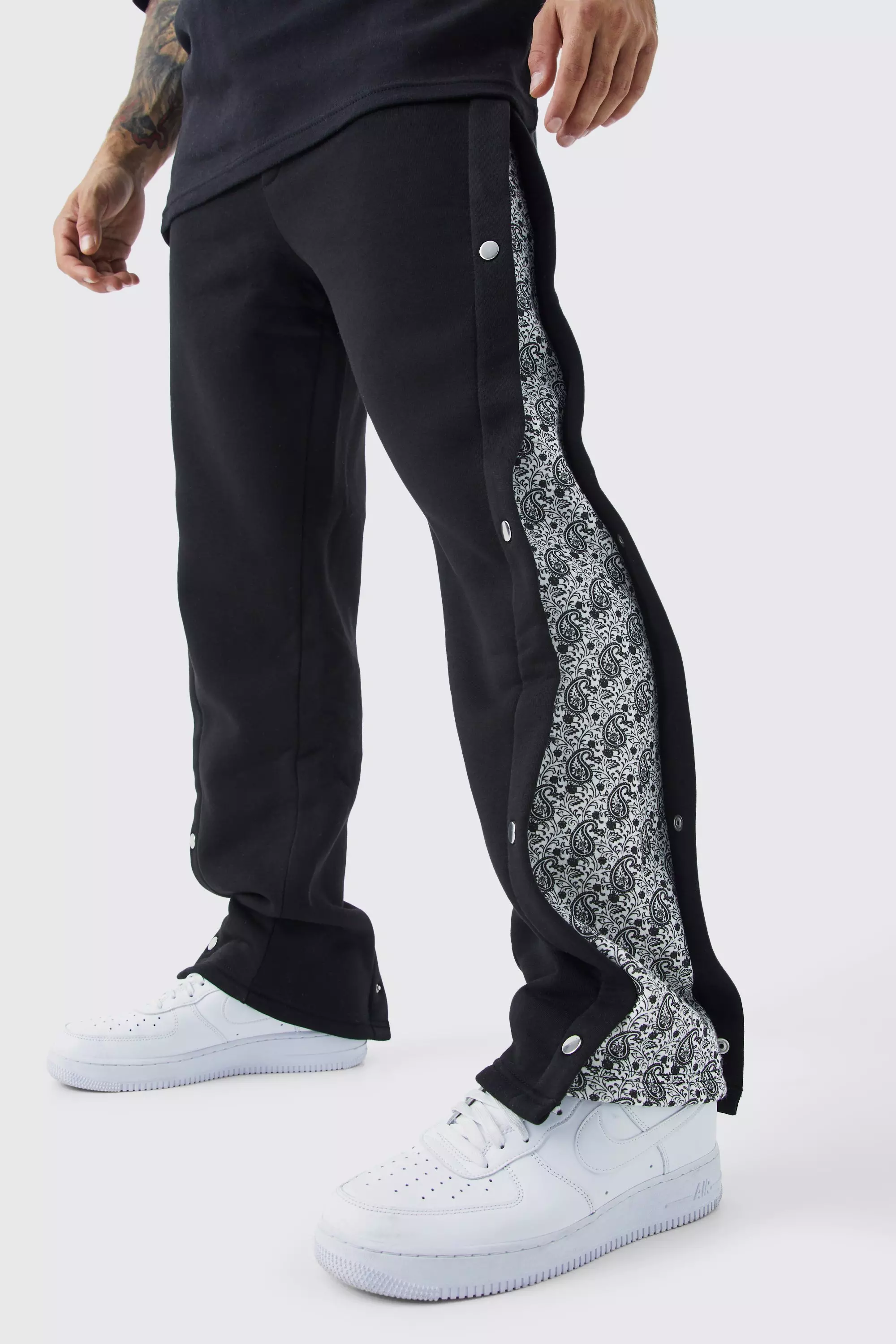 Relaxed Printed Side Panel Popper Sweatpants Black