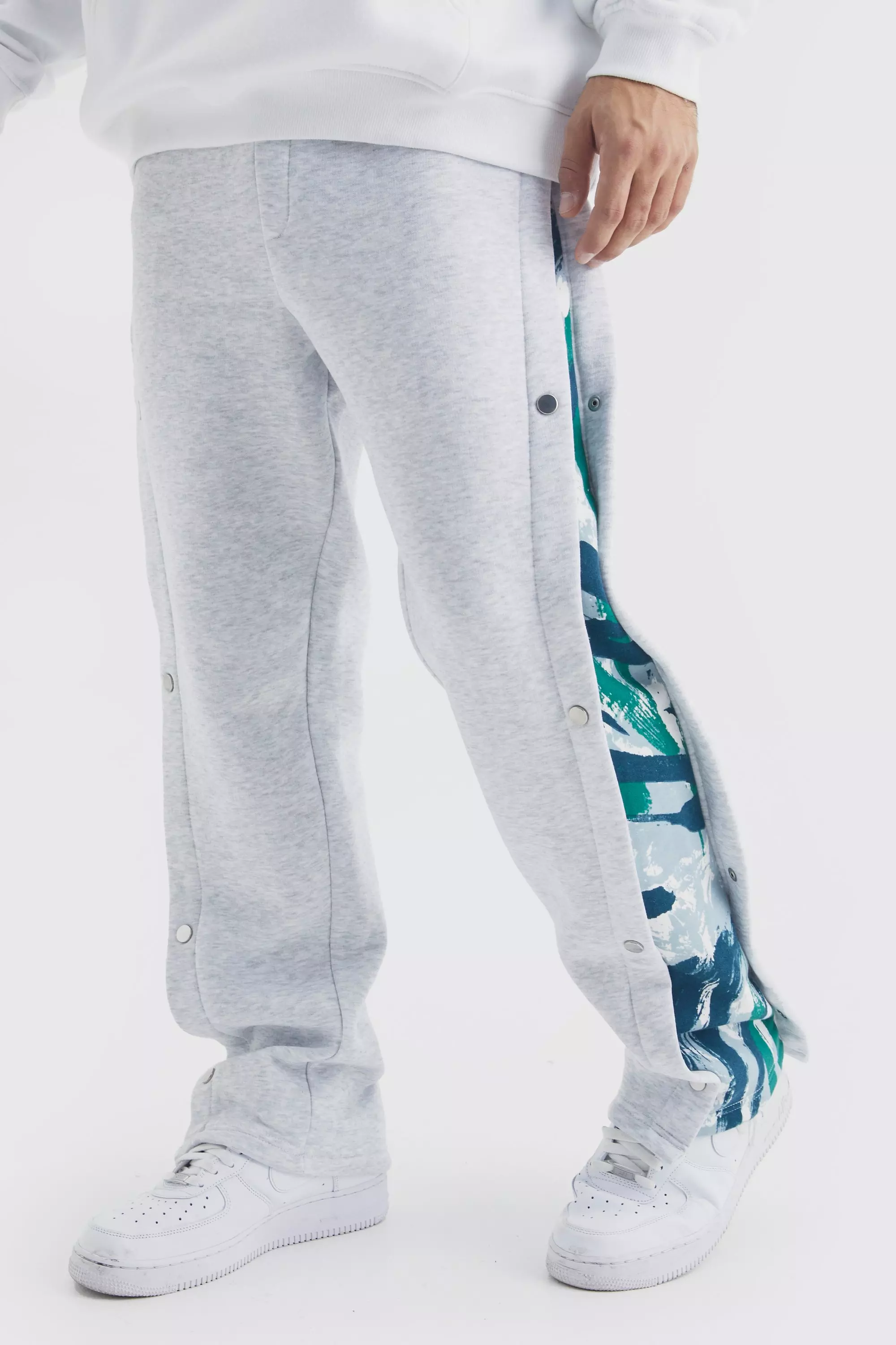Relaxed Printed Side Panel Popper Sweatpants Ash grey