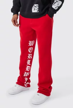 Slim Fit Flared Stacked Printed Jogger Red