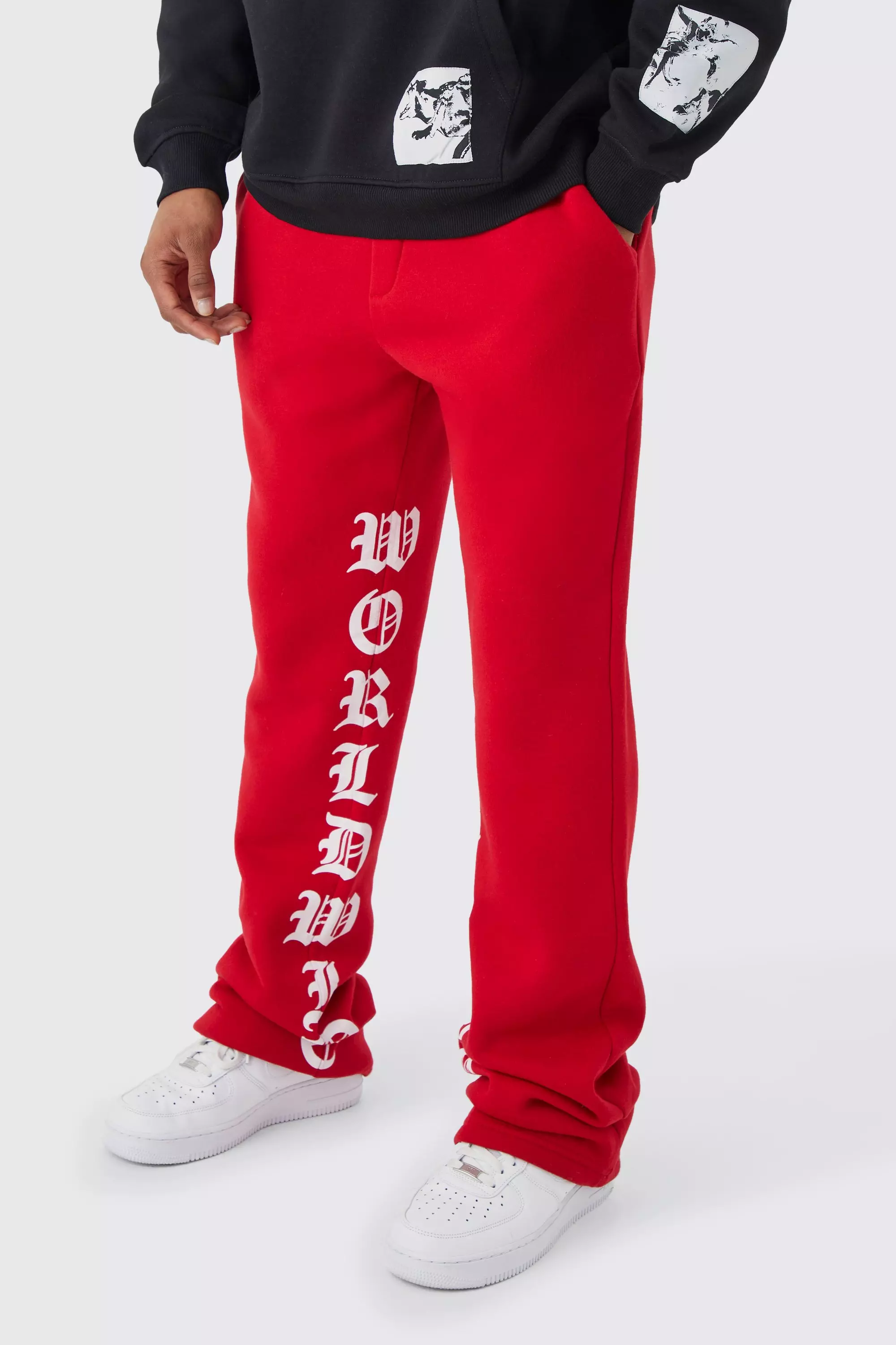 Boohooman red joggers sale