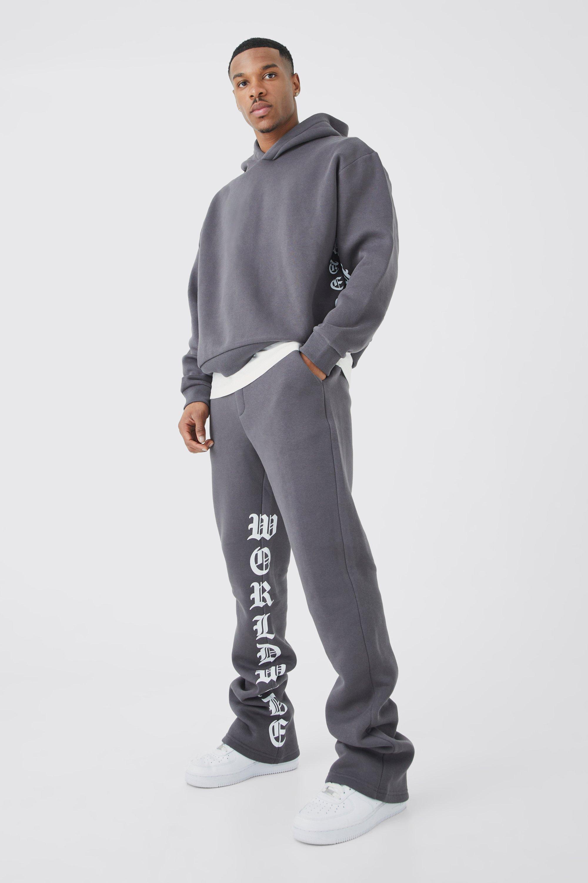 Oversized Boxy Printed Flared Tracksuit boohooMAN USA