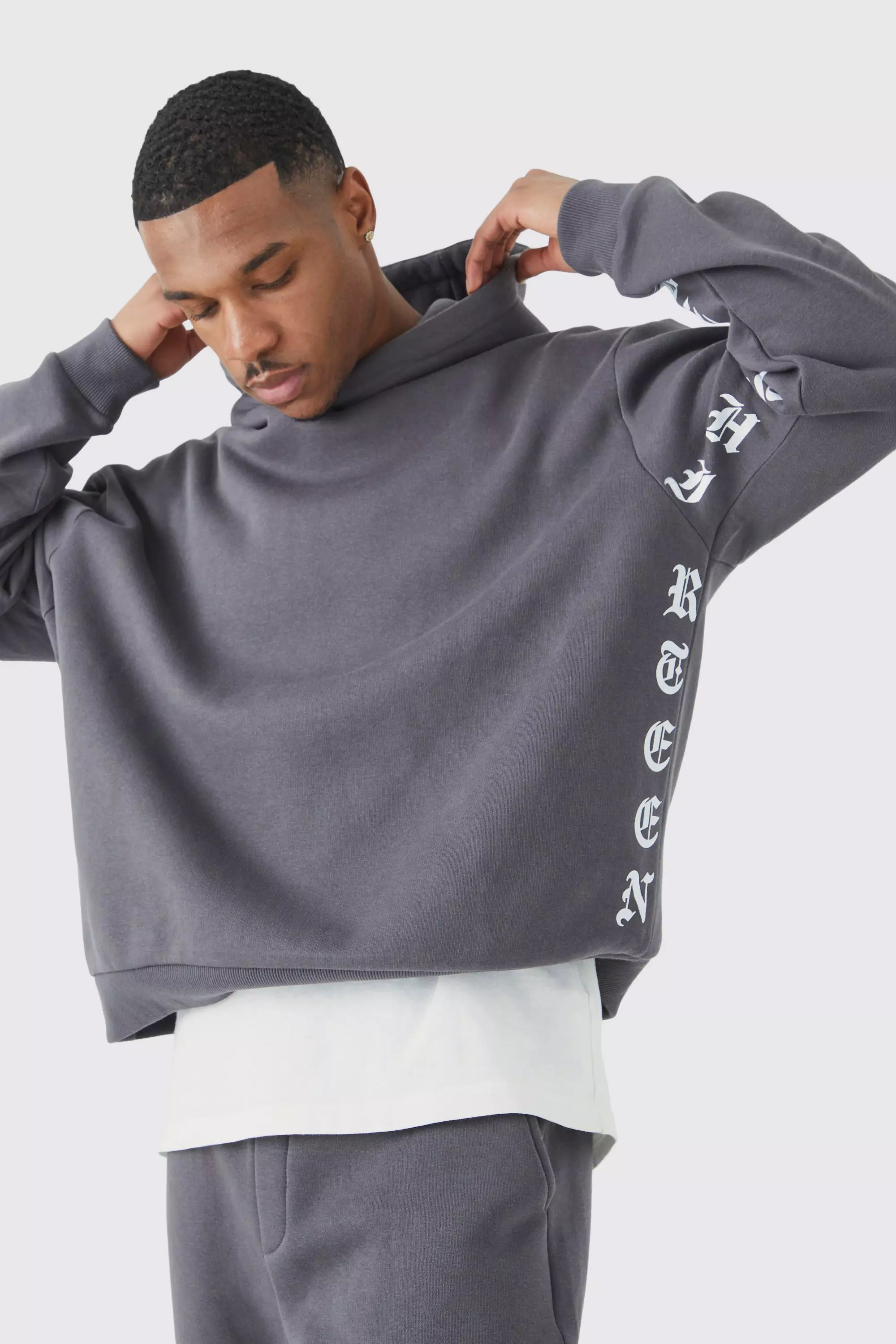 Kastiger Oversize Trainingsanzug mit Print, Grey alternatives Bild