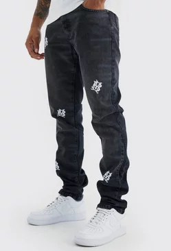 Ash Grey Slim Rigid Stacked Embroidered Gusset Jeans