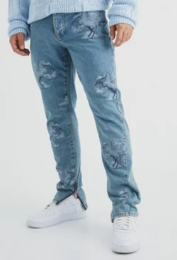 Slim Rigid All Over Graphic Gusset Jeans Antique wash