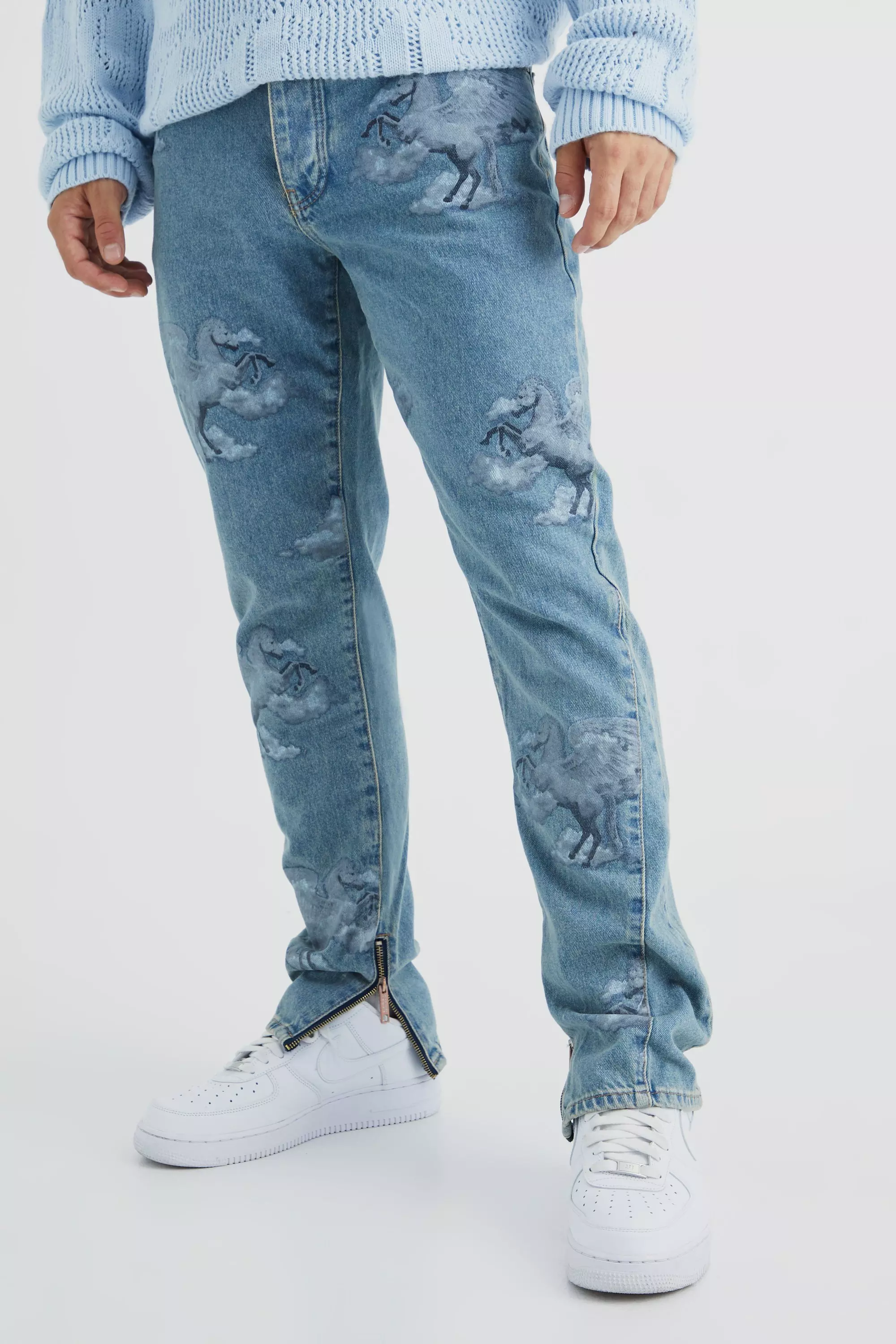 Slim Rigid All Over Graphic Gusset Jeans Antique wash