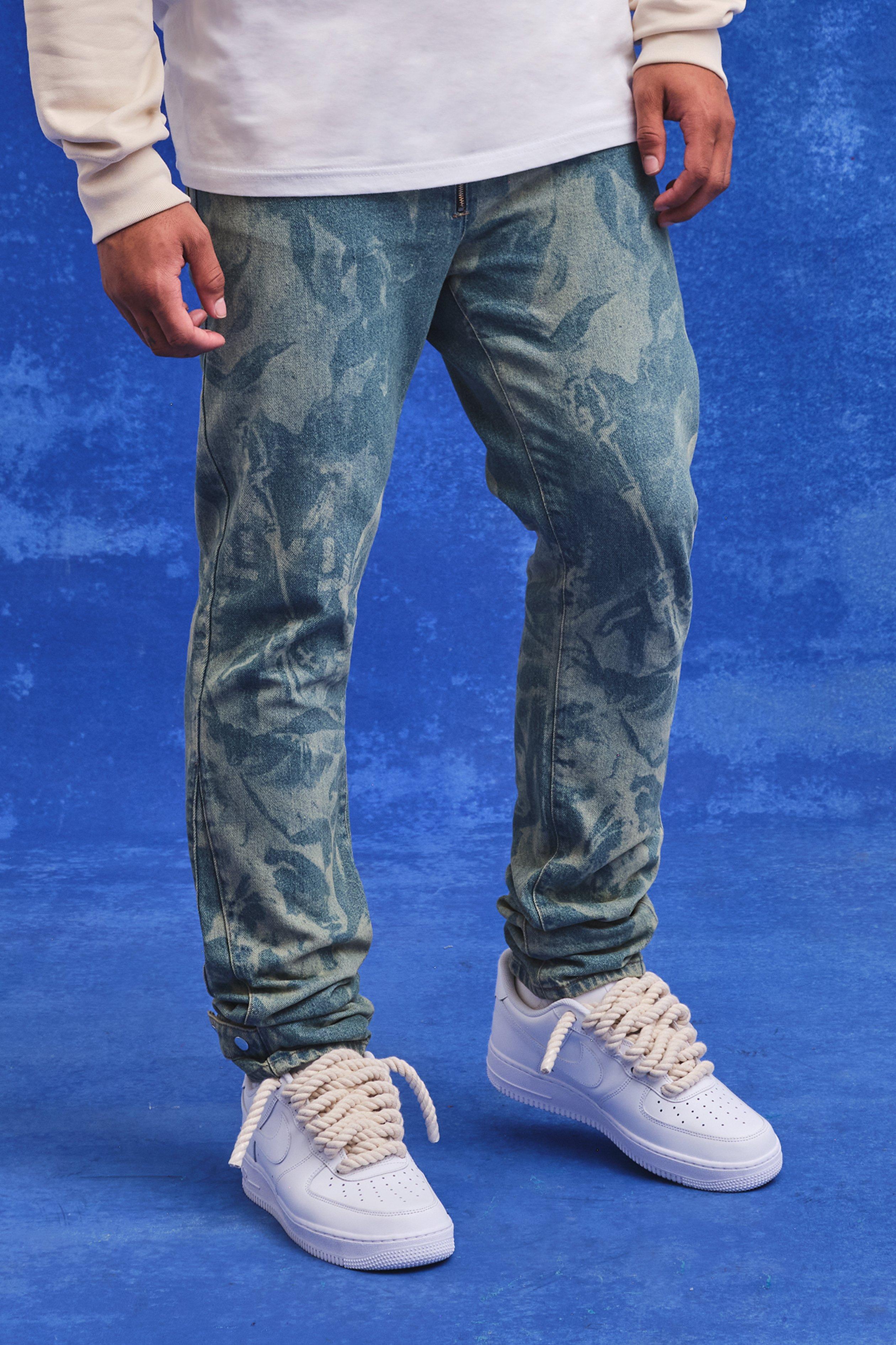 Antique blue Slim Rigid Renaissance Laser Print Jeans