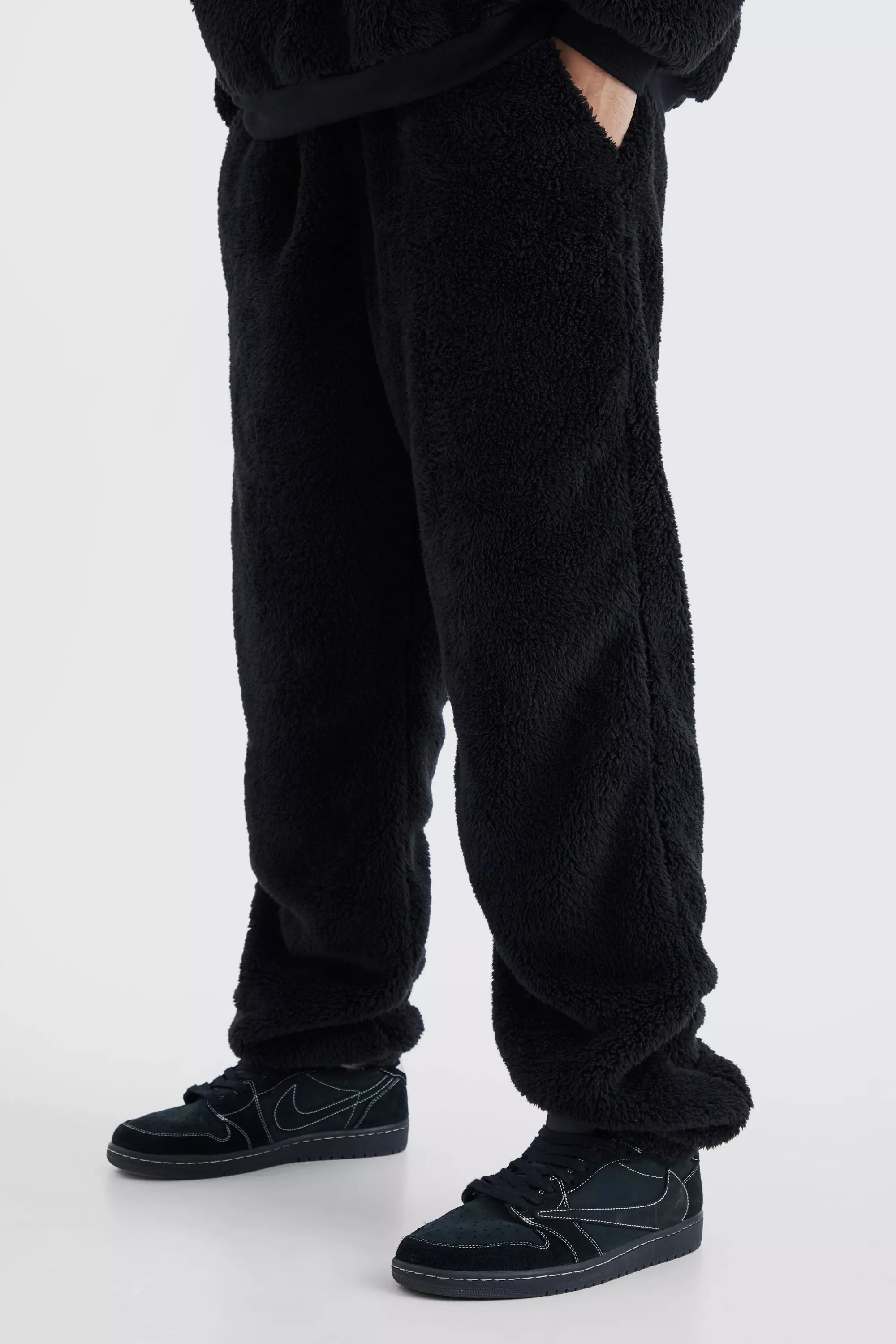 Oversized Plain Borg Sweatpants Black