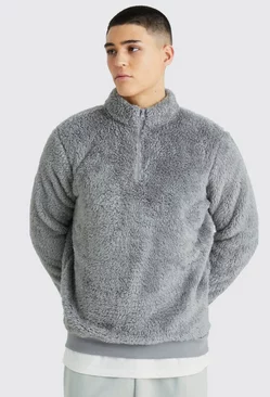 Grey Oversized Boxy Borg Funnel Neck Sweatshirt