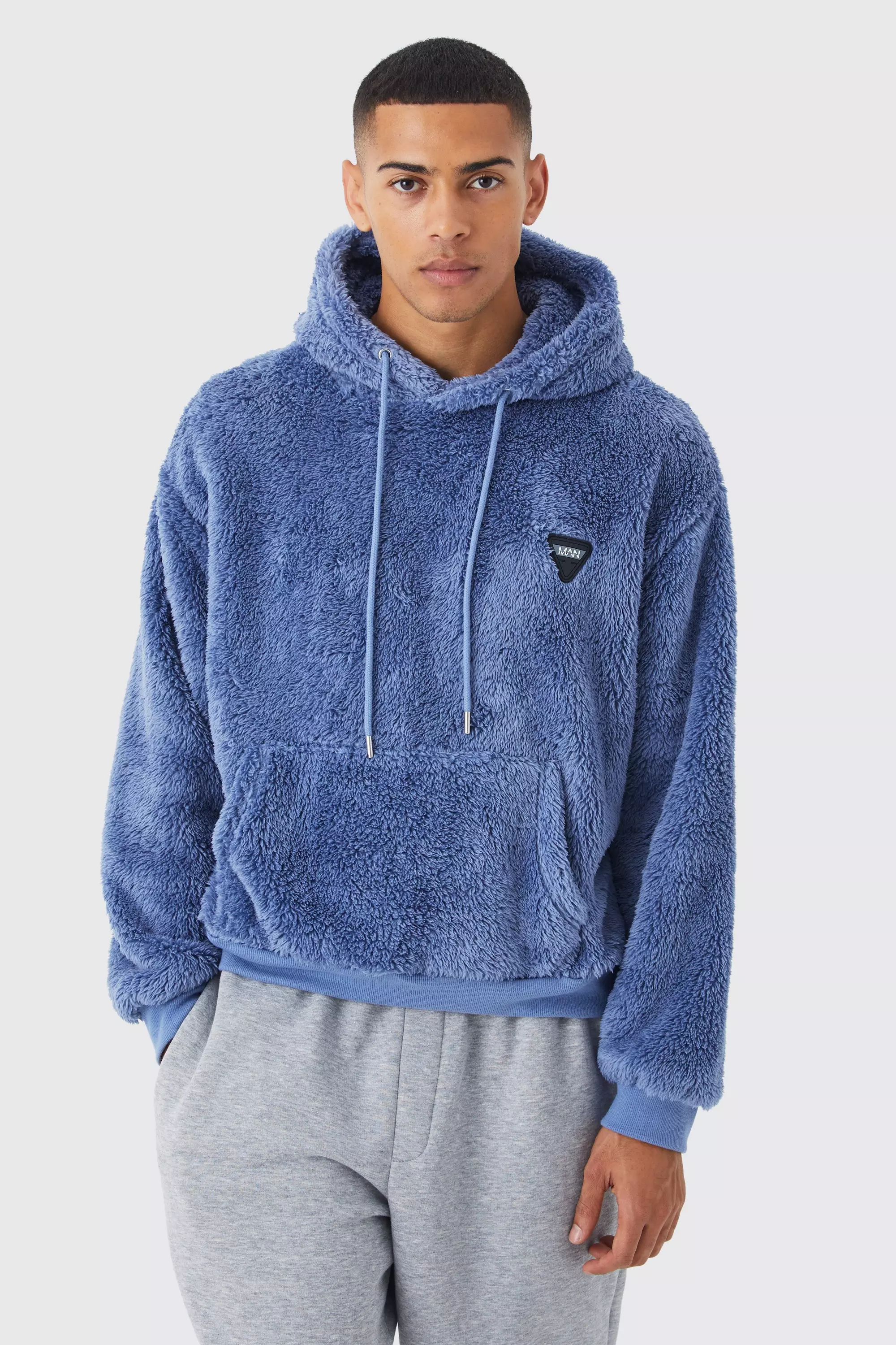 Oversized Boxy Borg Rubber Badge Hoodie slate blue