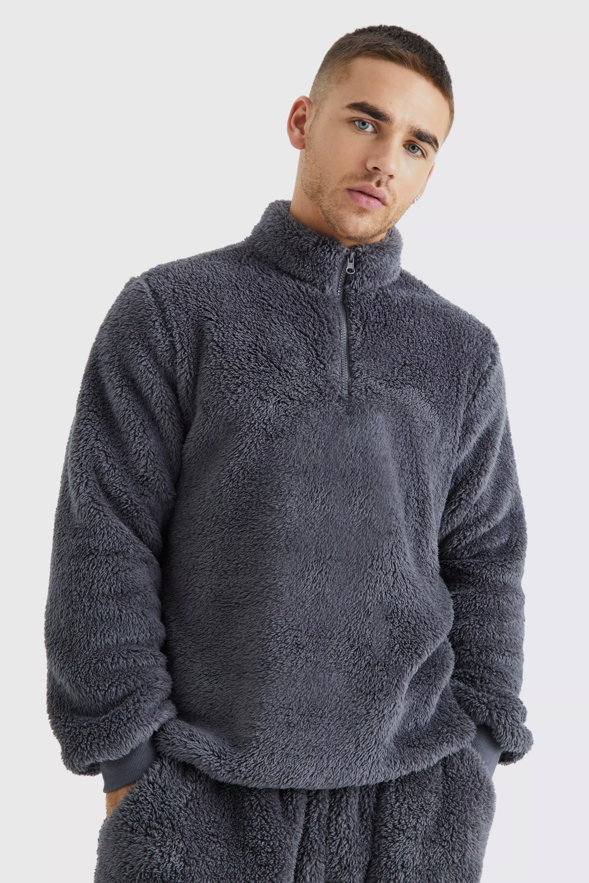 Borg Funnel Neck Sweatshirt Charcoal