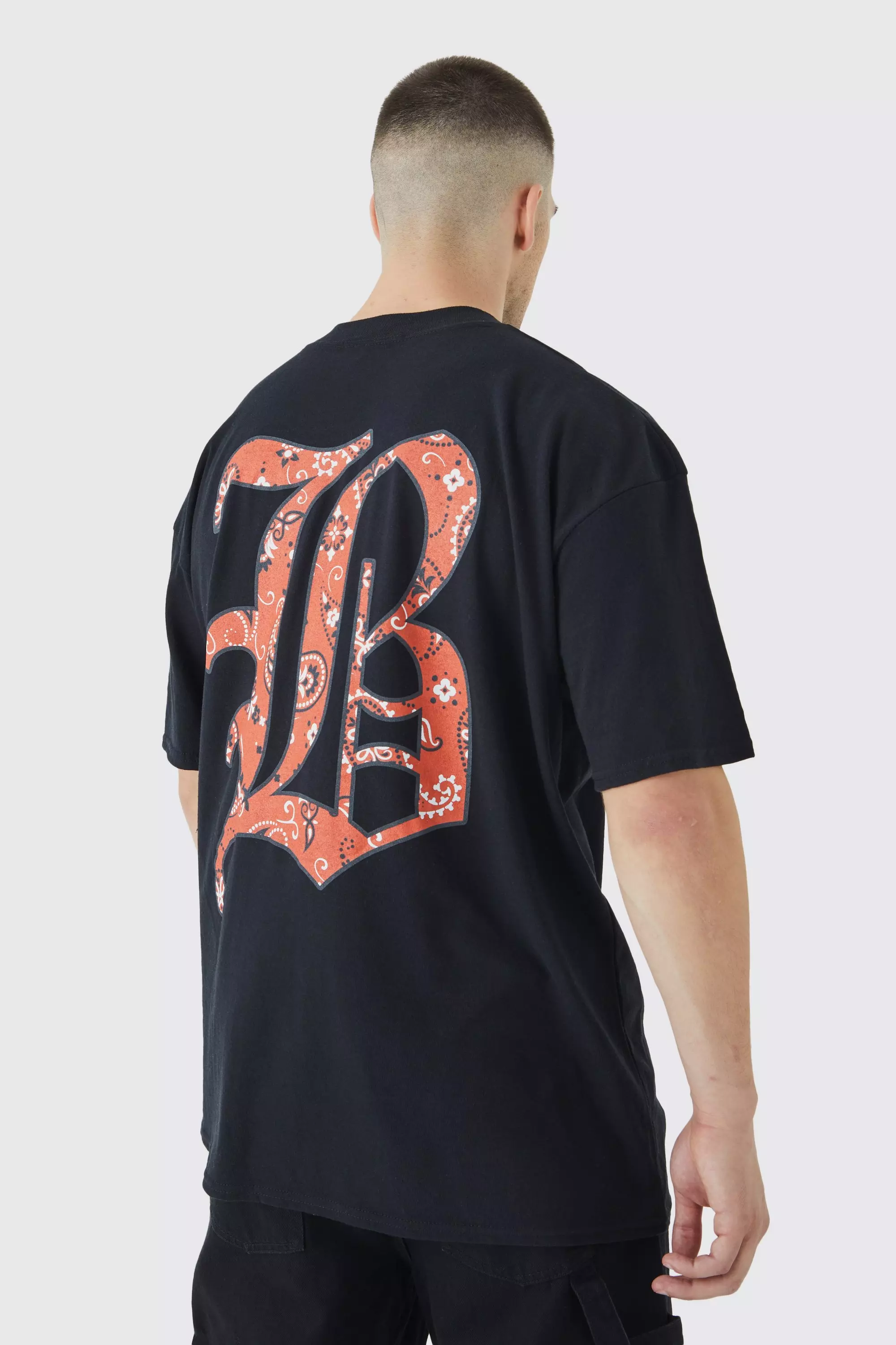 Tall Oversized Bandana B Graphic T-shirt Black