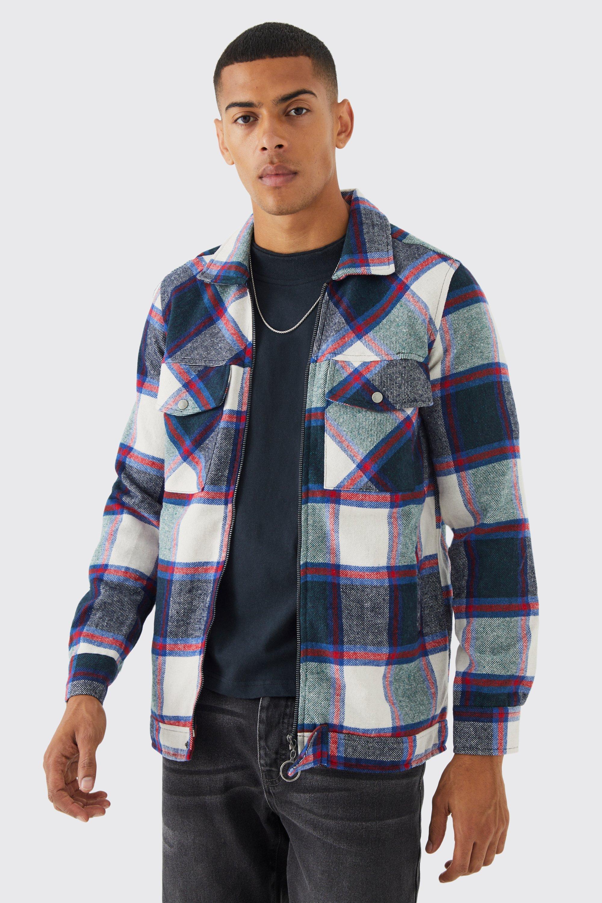 boohooMAN Long Sleeve Longline Flannel Shirt - Green - Size XS