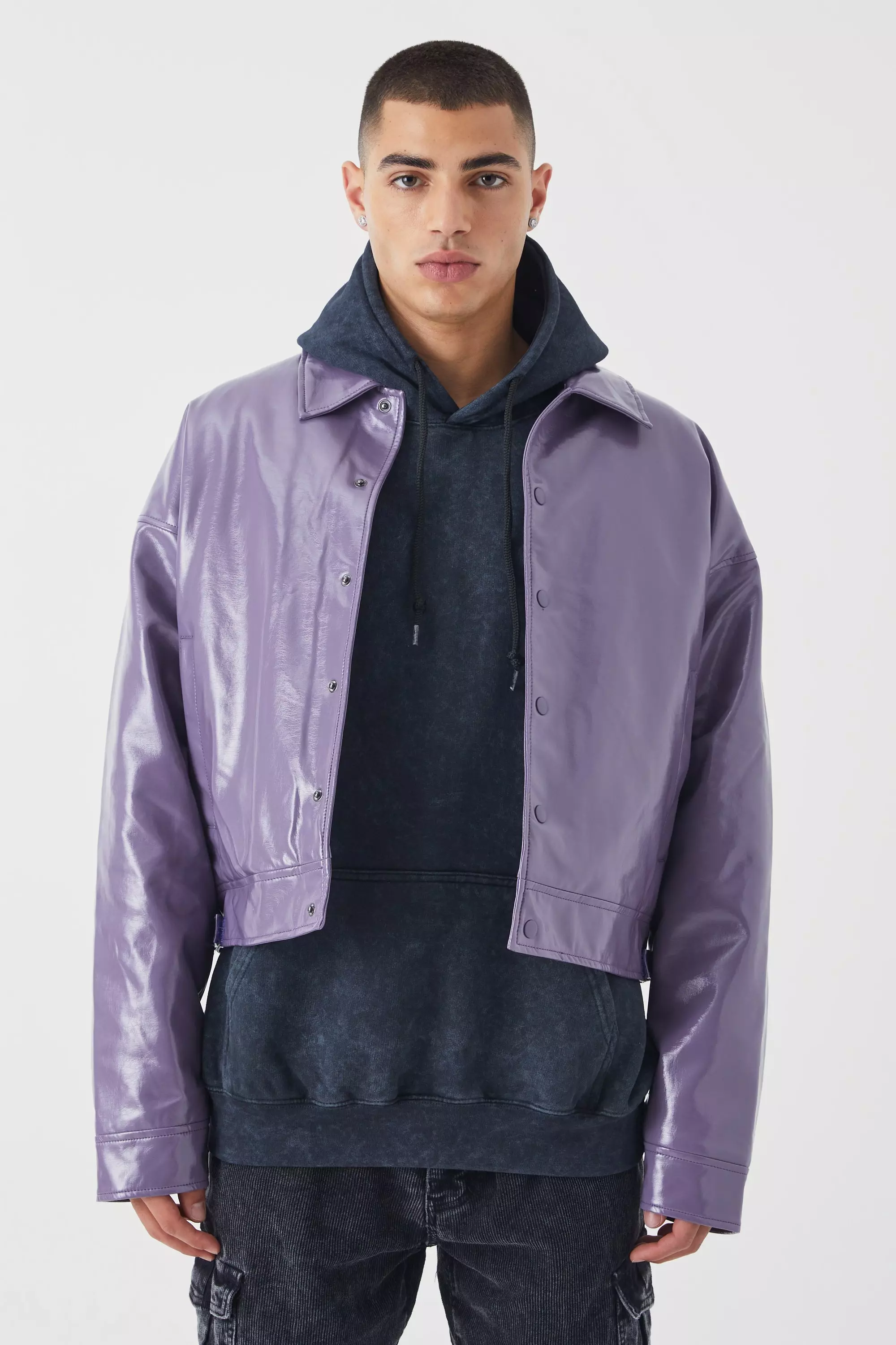 Lilac Boxy High Shine PU Harrington Jacket alternative image
