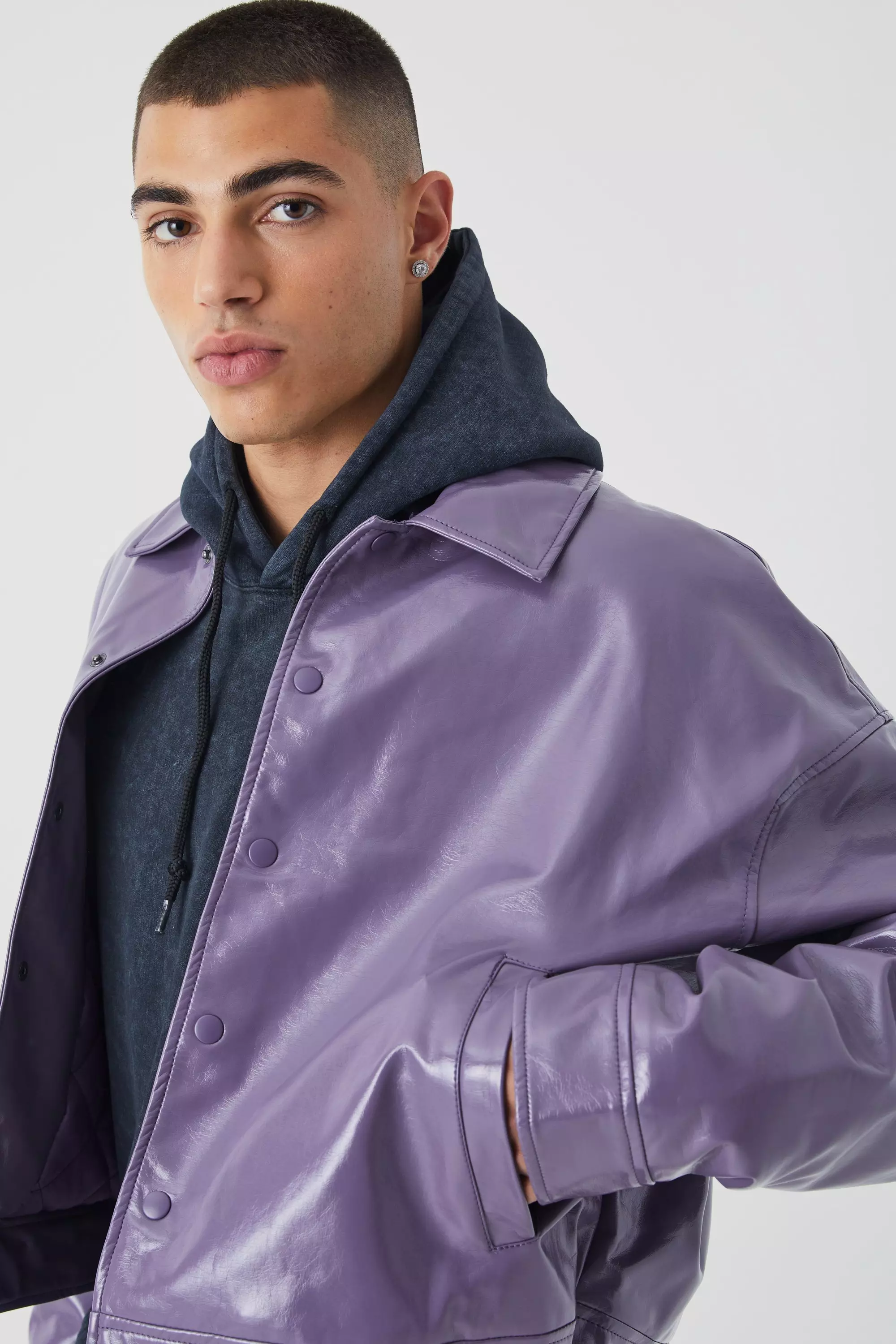 Lilac Boxy High Shine PU Harrington Jacket alternative image